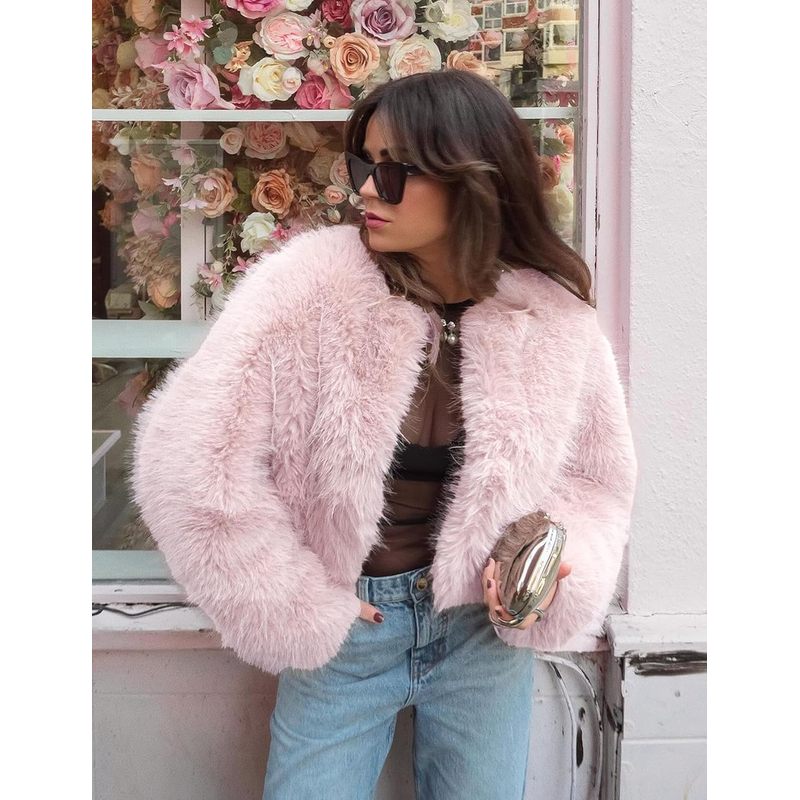 Women Faux Fur Coat Fluffy Long Sleeve Open Front