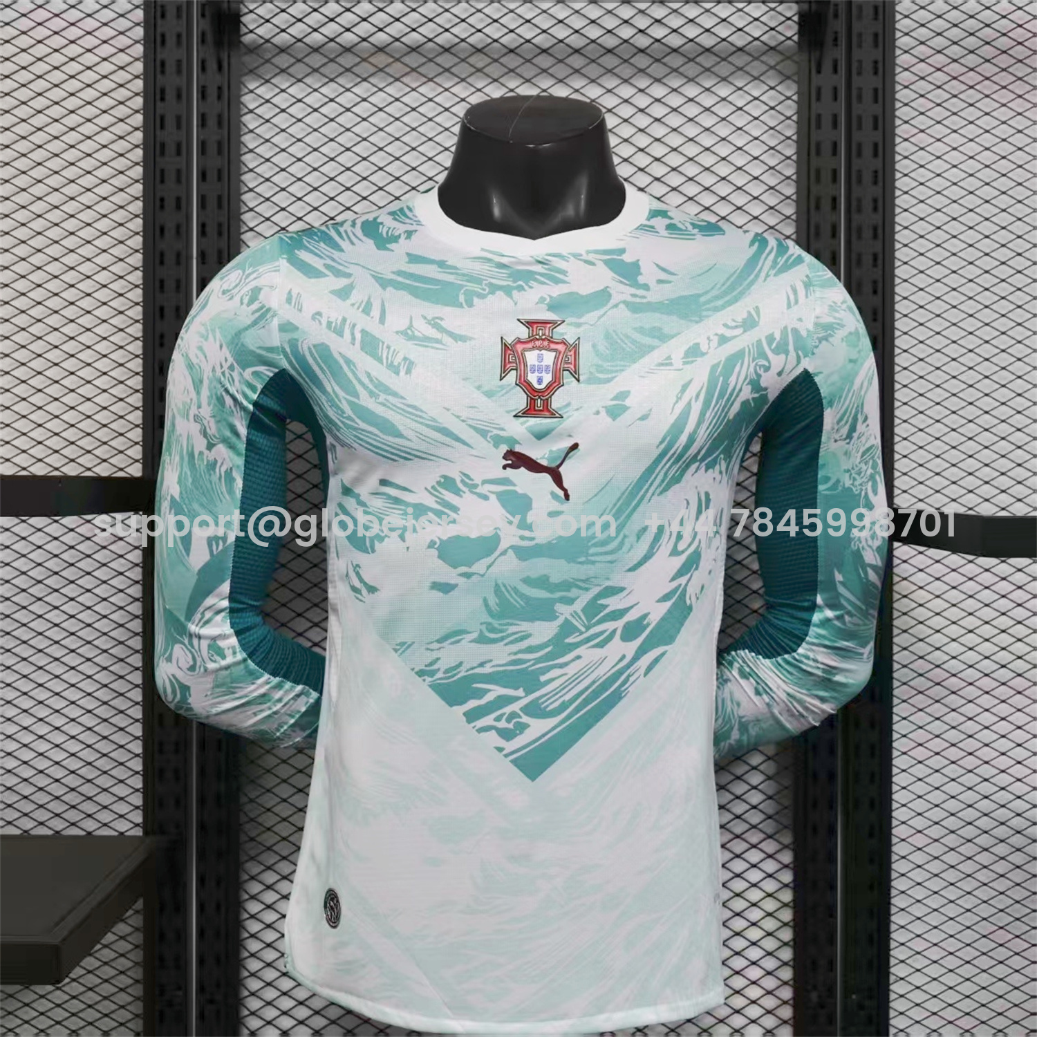 Portugal 2026 Away White And Cyan Long Sleeves Jersey - Player Version
