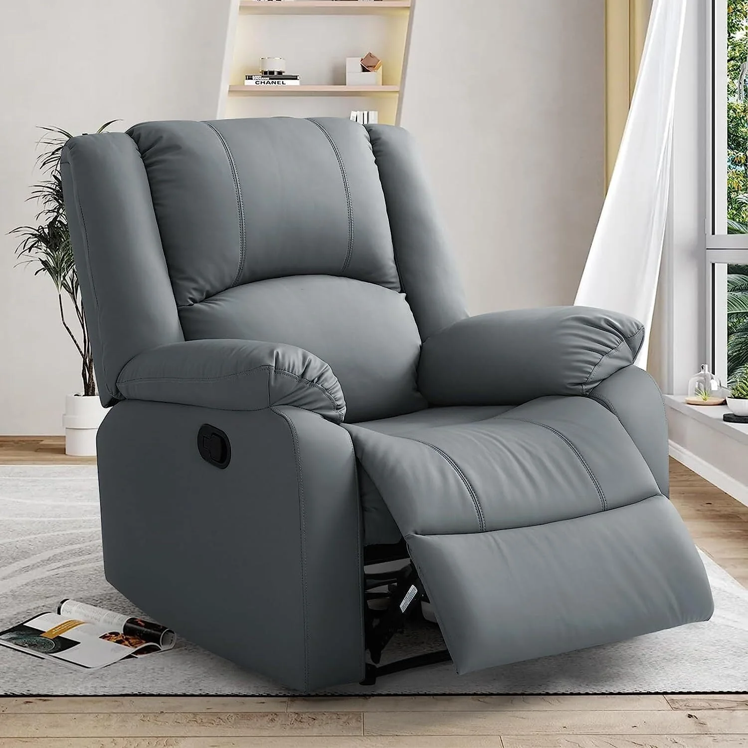 Fairyland PU Leather Ergonomic Recliner, Adjustable Seat Back and Footrest, Quick Installation, Brown