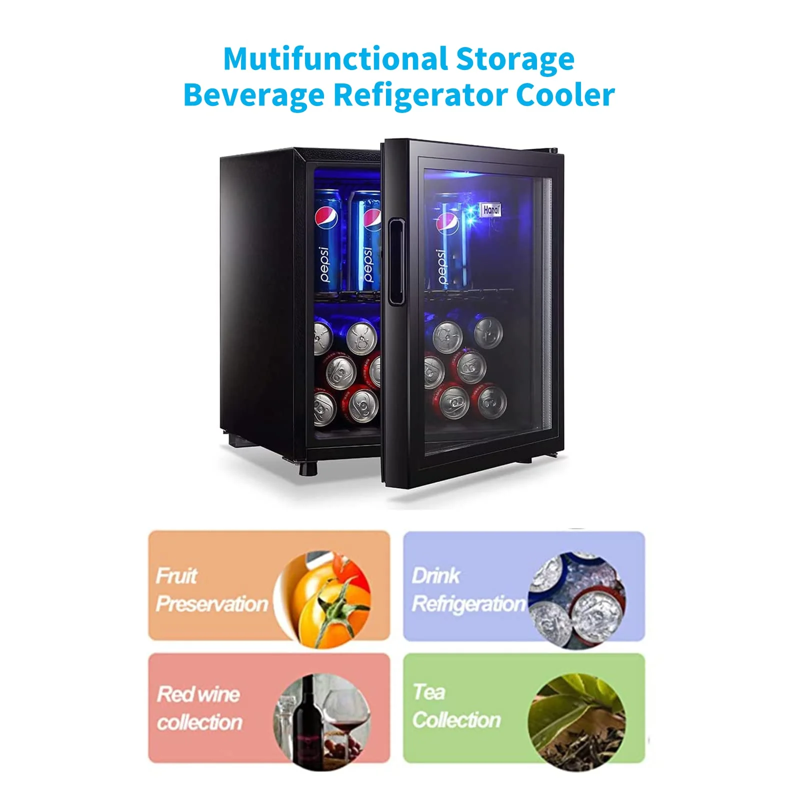 62-Can Beverage Cooler and Refrigerator, Small Mini Fridge for Home, Office or Bar with Glass Door and Adjustable Removable Shelves，Perfect for Soda Beer or Wine, Stainless Steel, 1.6 Cu.Ft.