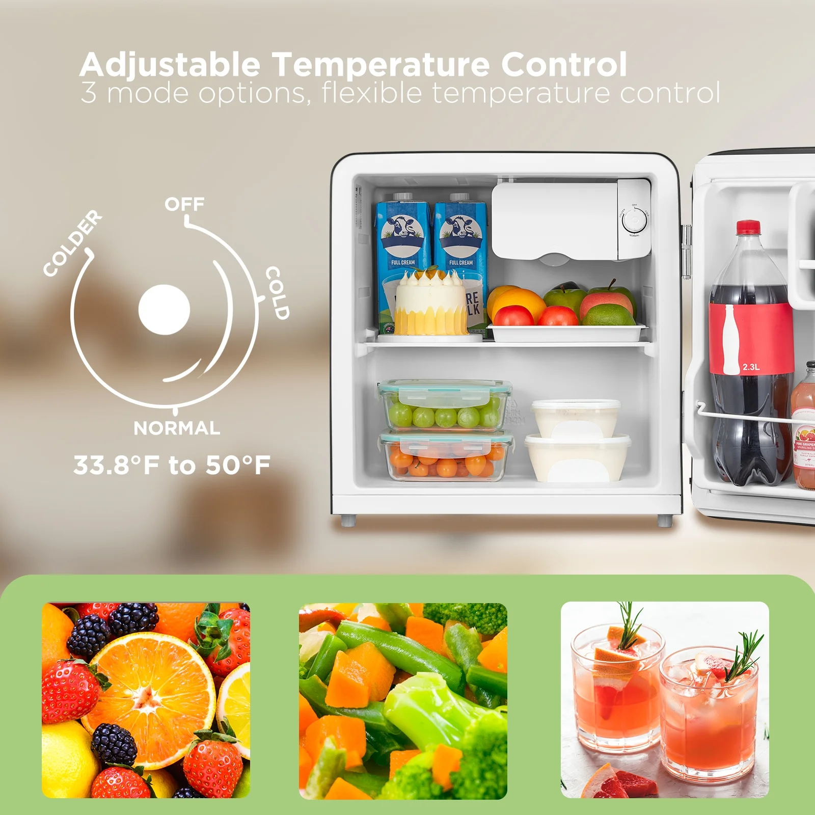 Comfee' 1.7 Cu.Ft Mini Fridge, Compact Retro Refrigerator, Energy Saving, Low Noise, Adjustable Thermostat, Single Door Small Fridge with Chiller Box for Bedroom, Office