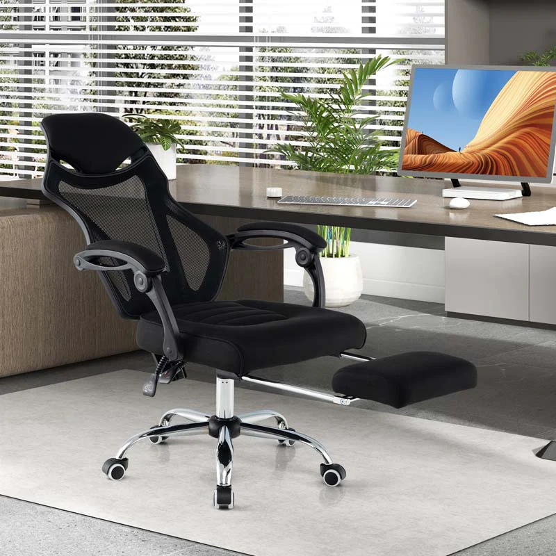 Mesh Office Chair Ergonomic Desk Chair with Footrest and Tilting Backrest. High Back Recliner Swivel Task Chair for Home Office