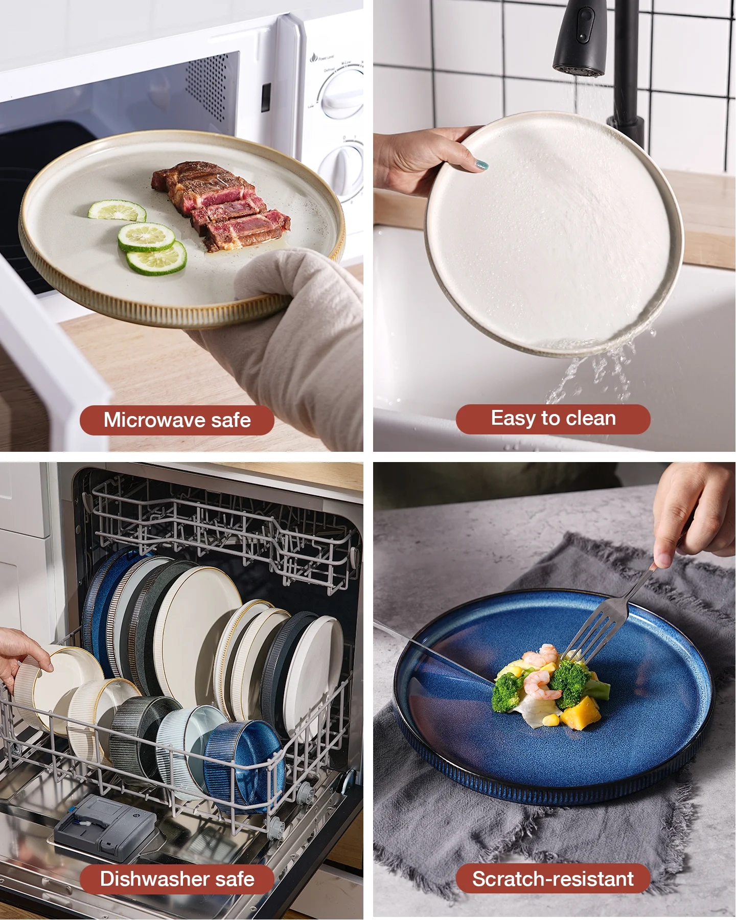 Famiware Star Stoneware Dinnerware Sets, Plates and Bowls Set for 4, 12 Piece Dish Set, Cappuccino White