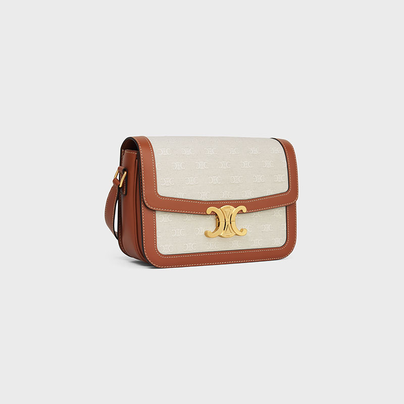 CLASSIQUE TRIOMPHE BAG IN TEXTILE WITH TRIOMPHE ALL-OVER AND CALFSKIN