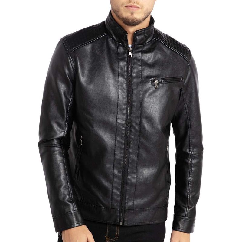 Men's Stand Collar Leather Motorcycle Jacket