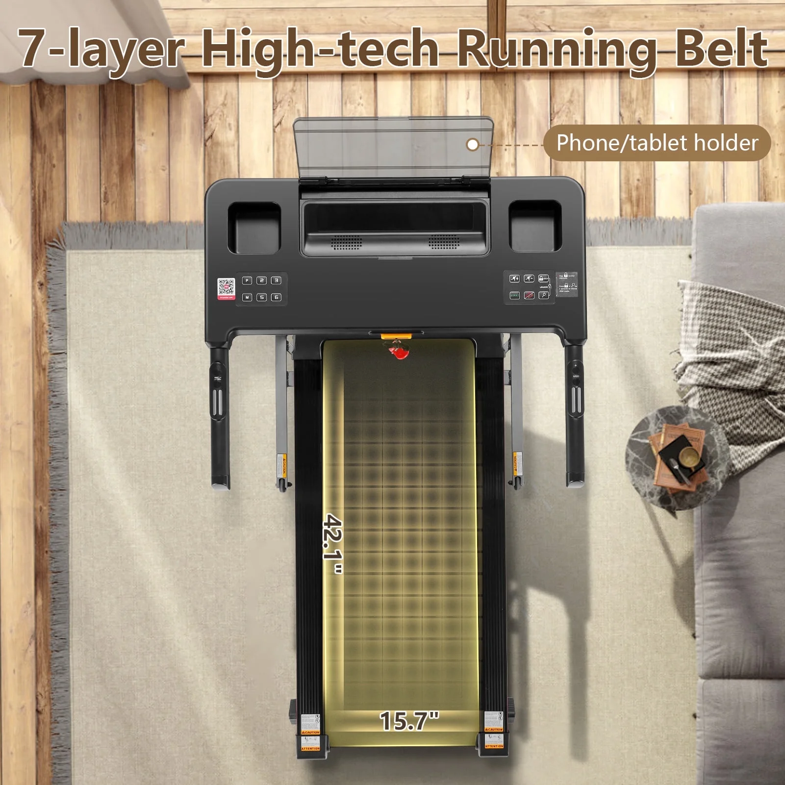 Simpfree Treadmill with Height-Adjustable Desk, 300LBS Folding Treadmill with Incline\App\Bluetooth Speakers\LED Monitor\64 Programs for Home, 0.6-7.5MPH/h