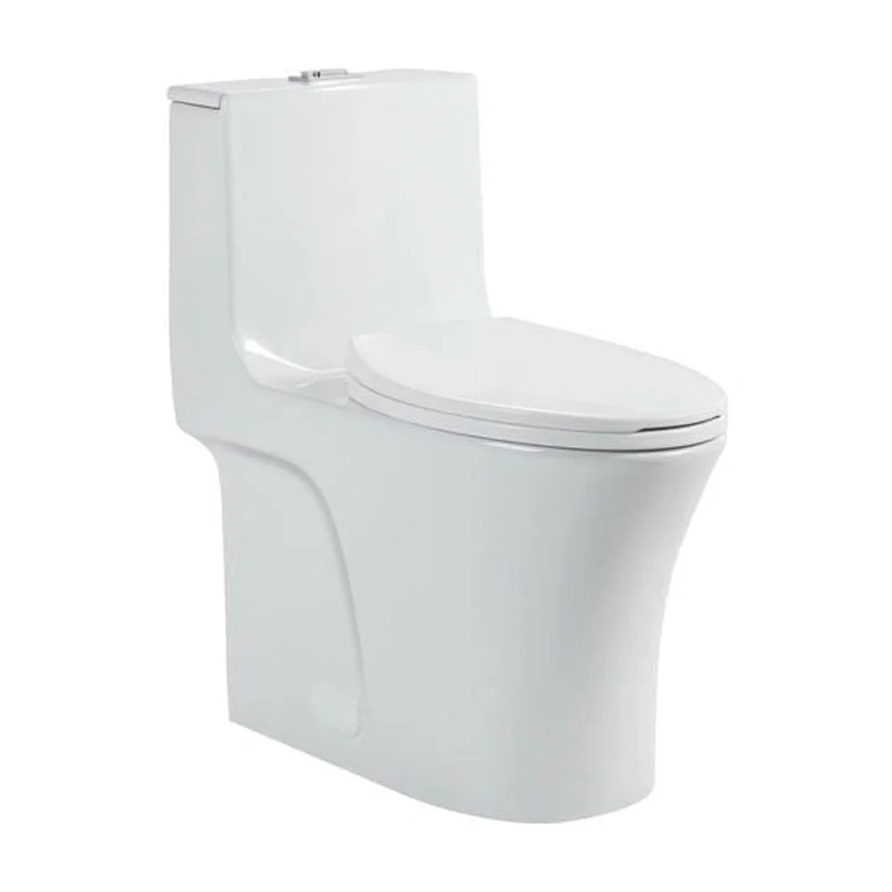 Spaco 1.1/1.6 GPF Dual Flush One-Piece Toilet, Button on Tank top S-trap 12 inches, Elongated Bowl with Soft Close Seat, Water-Saving MAP 1000g, Comfort Chair Seat ADA Height, Light Gray