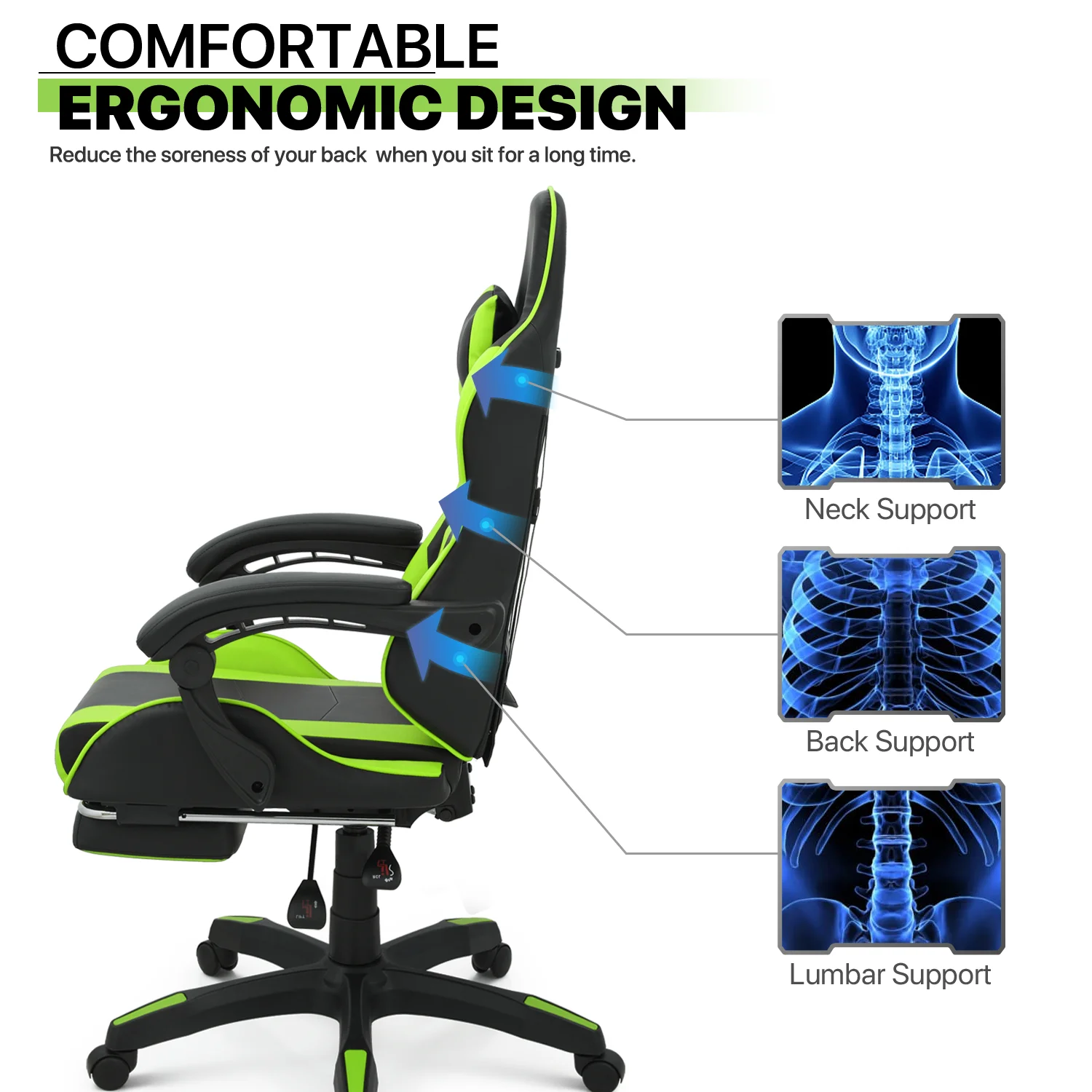 Magshion Adjustable Gaming Chair, Ergonomic PC Computer Seat with Headrest and Lumbar Support for Adults Teens Desk Chair, Black