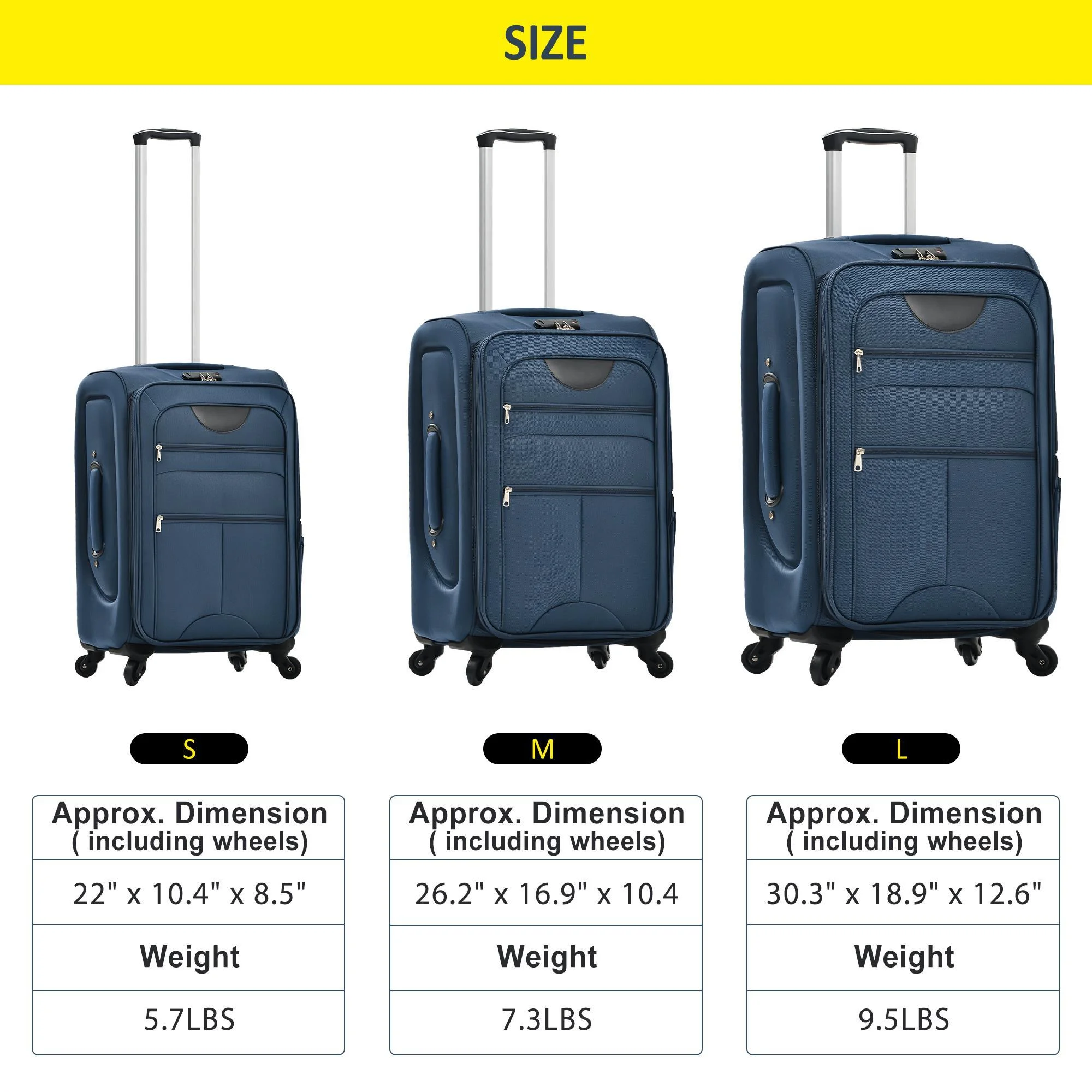 Zimtown 22in 26in 30in Softside Luggage, Expandable 3 Piece Set Suitcase Lightweight Luggage Travel Set, Black