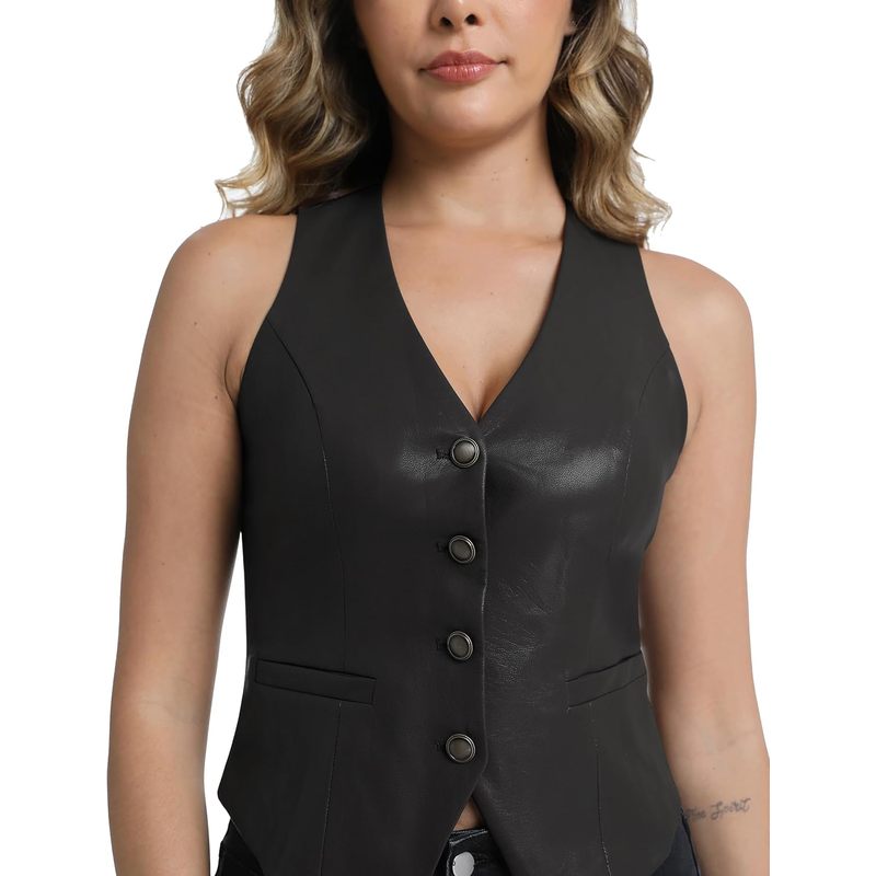 Women's PU Leather Vest V Neck Sleeveless Faux Leather Tops