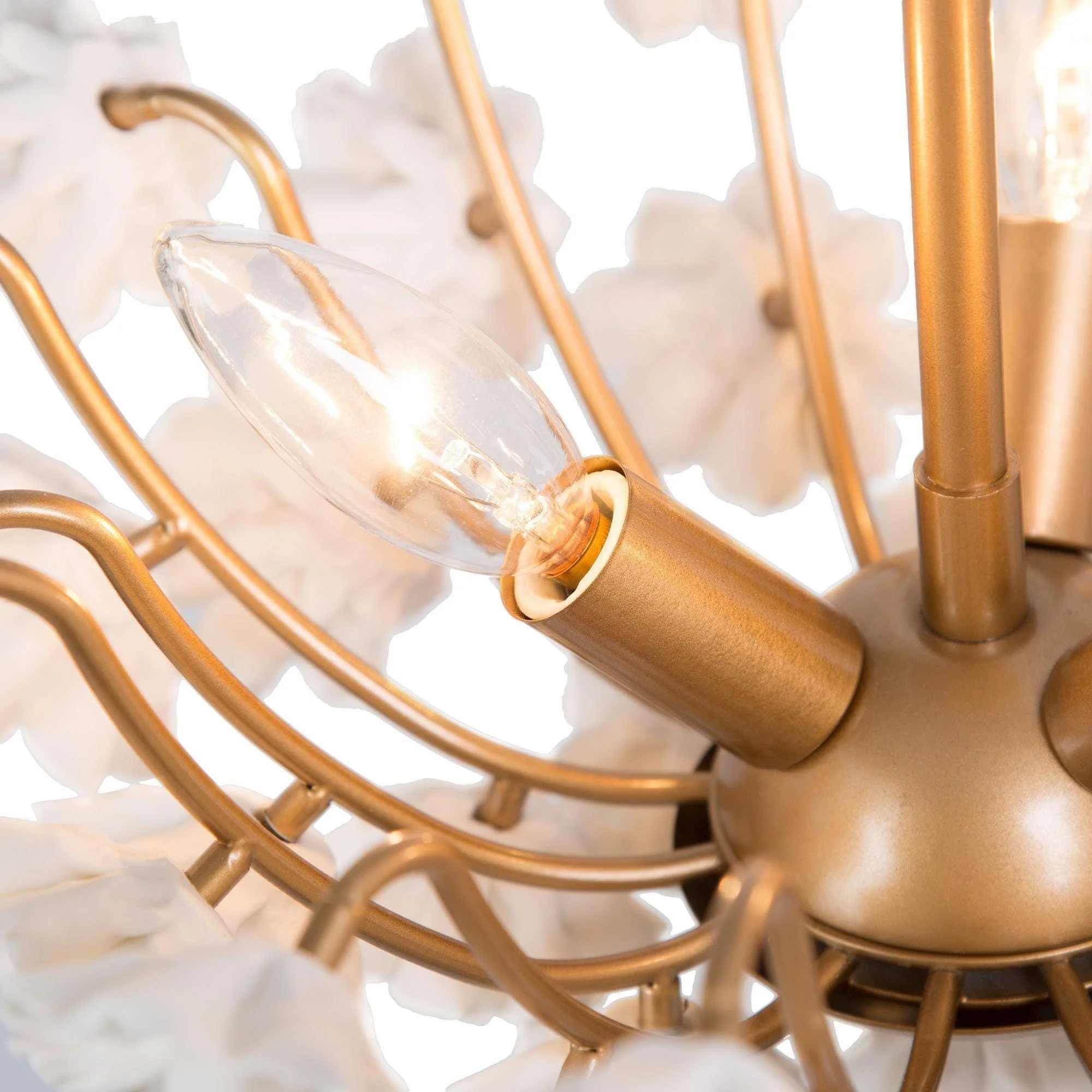 Cotia Mid-century Modern French Country Semi-flush Mount 3-light Ceramic Flowers Bowl Ceiling Light  for Dining Room - 15.5 in Gold Satin Gold