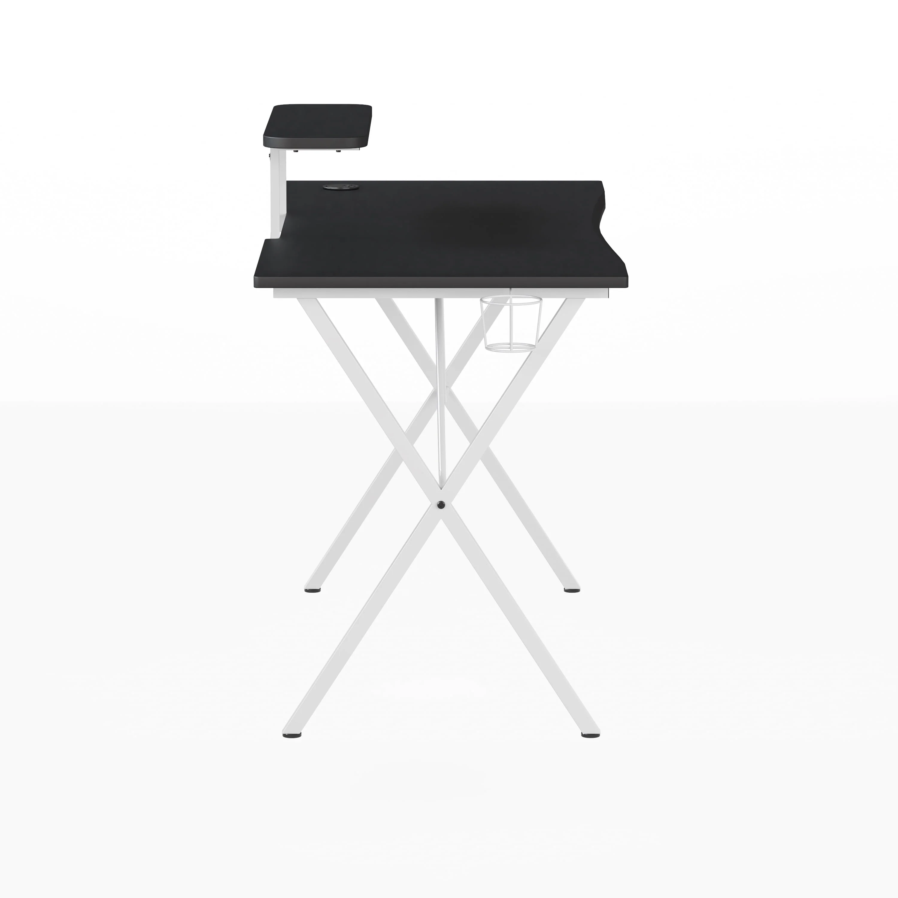 Emma + Oliver Black Gaming Desk and White Frame with Cup Holder, Headphone Hook, and Monitor/Smartphone Stand