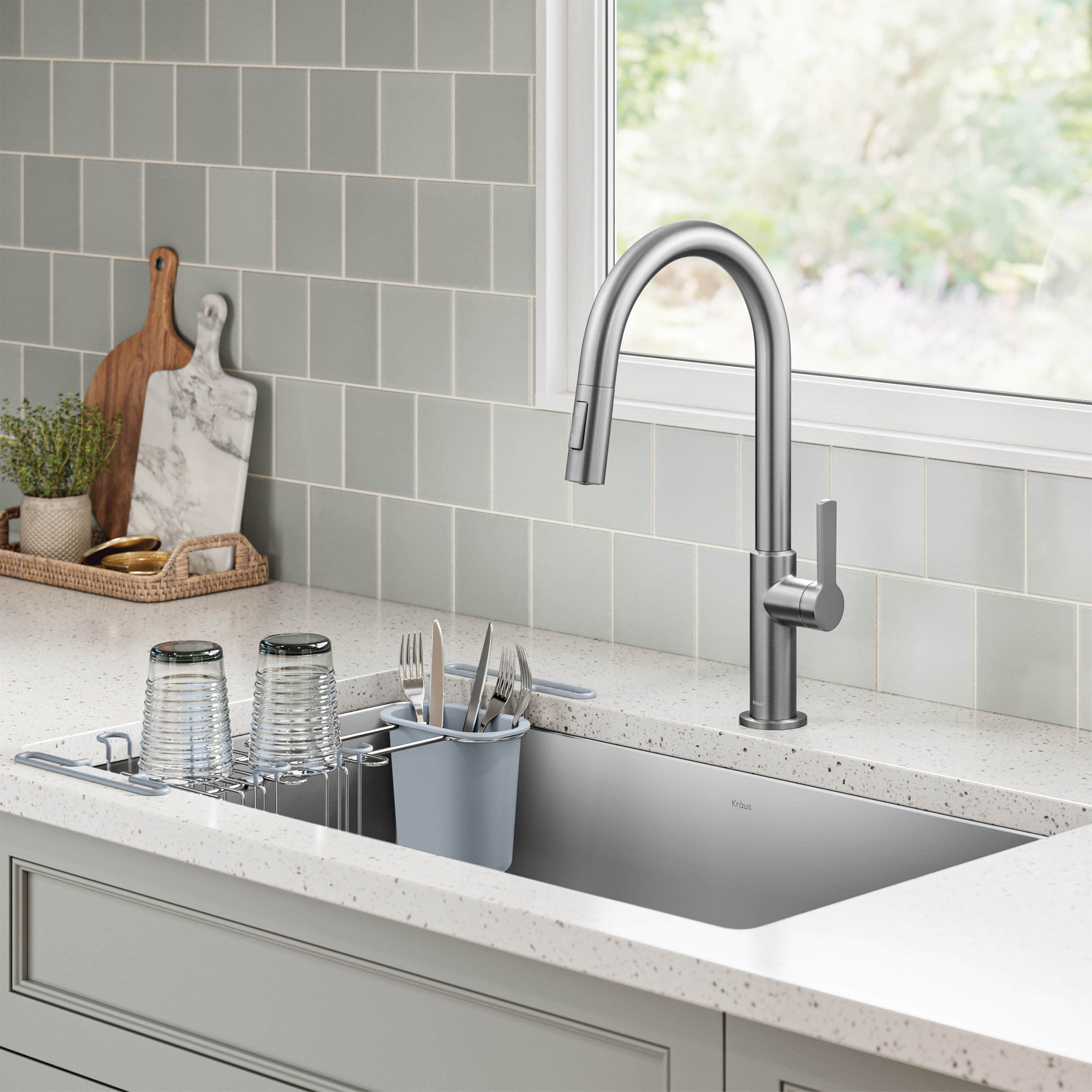 KRAUS 32” Undermount Single Bowl Kitchen Sink with Modern Pull Down Faucet