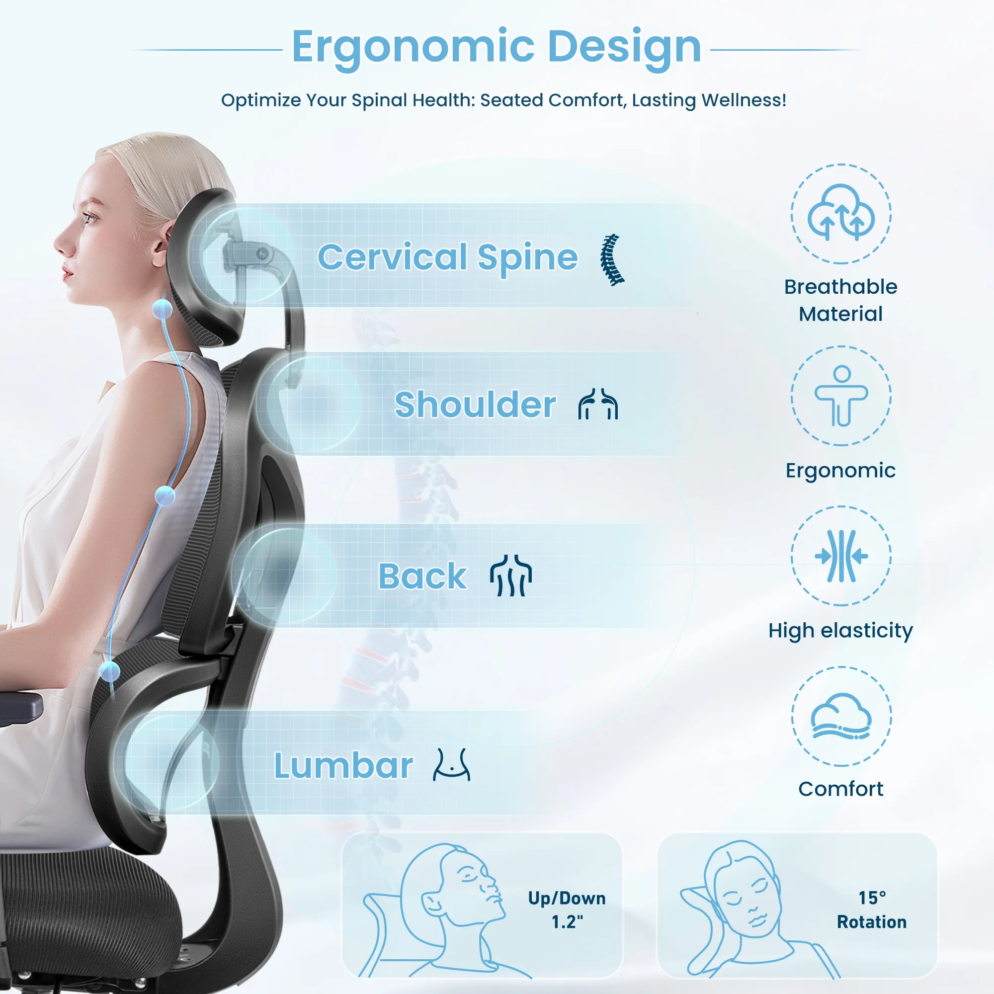 COOLHUT Ergonomic Office Chair, High Back Adjustable Computer Desk Chair with Lumbar Support, 500lb, Black