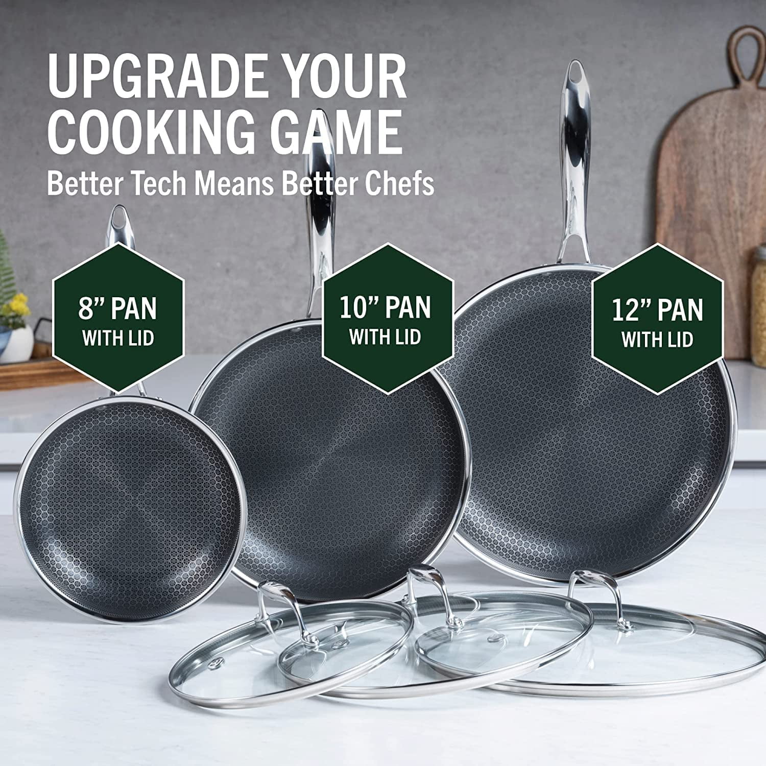 HexClad 6 Piece Hybrid Stainless Steel Cookware Pan Set 8