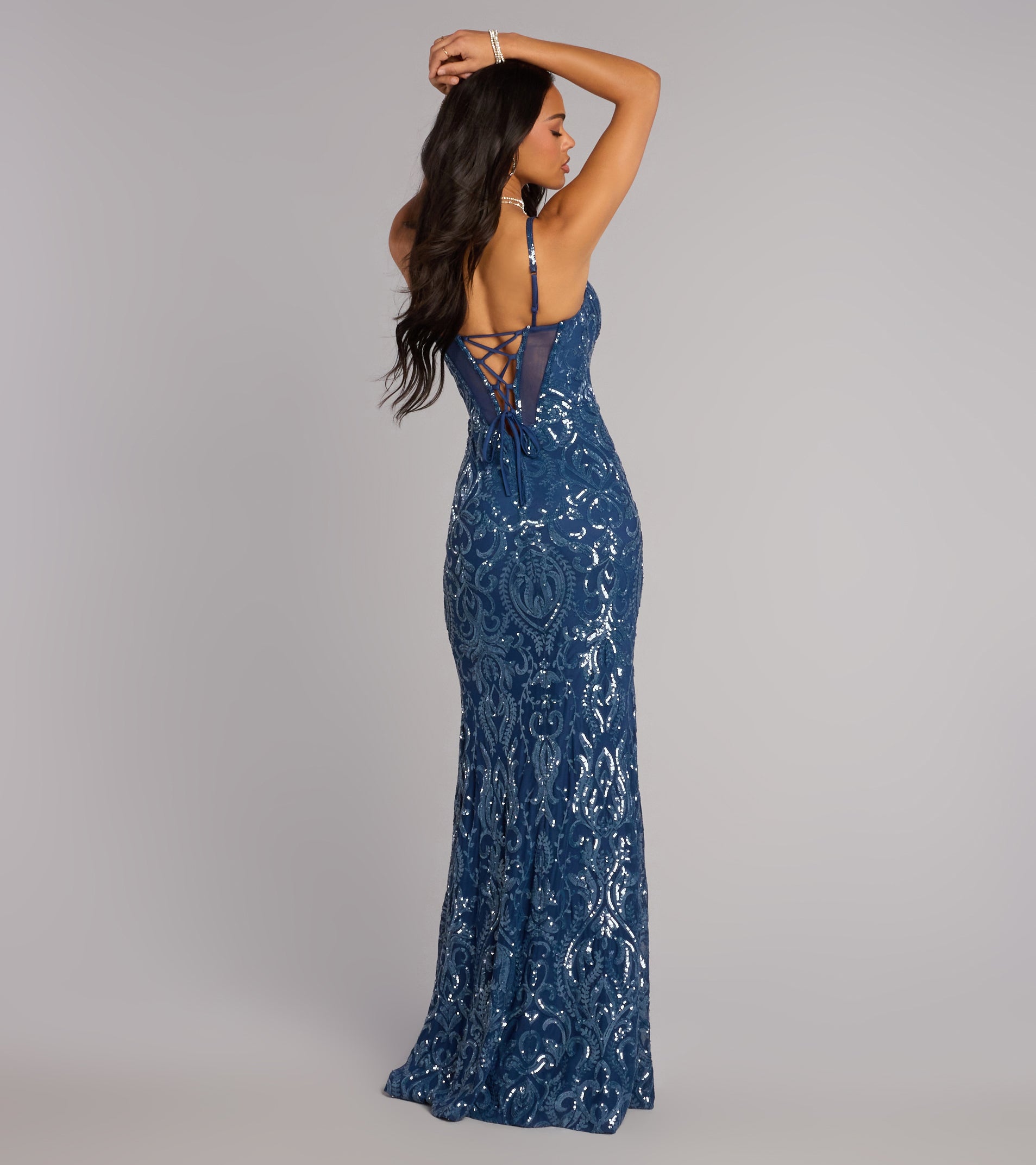 Dazzling Sequin Corset Lace-Up Formal Dress