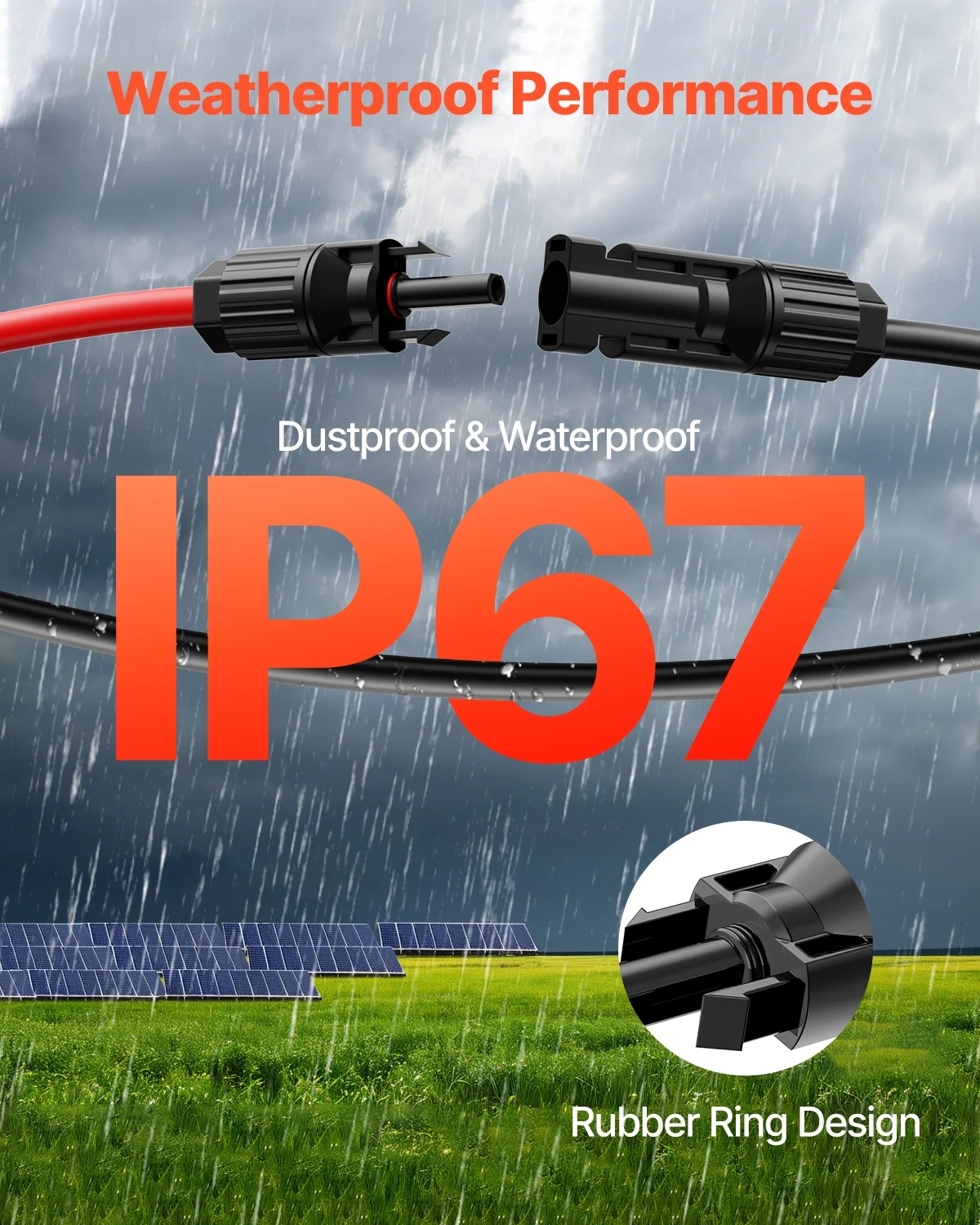 VEVOR 100FT Solar Panel Extension Cable,10AWG Solar Extension Cable Wire with Female & Male Waterproof Connectors, 6mm2 PV Cable for Home, Ship and RV Solar Panels, 100FT Black + 100FT Red (Set of 2)