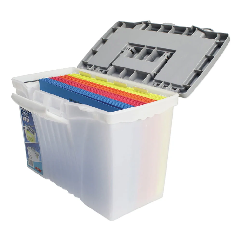 Storex Portable File Storage Box w/Organizer Lid Letter/Legal Clear 61511U01C