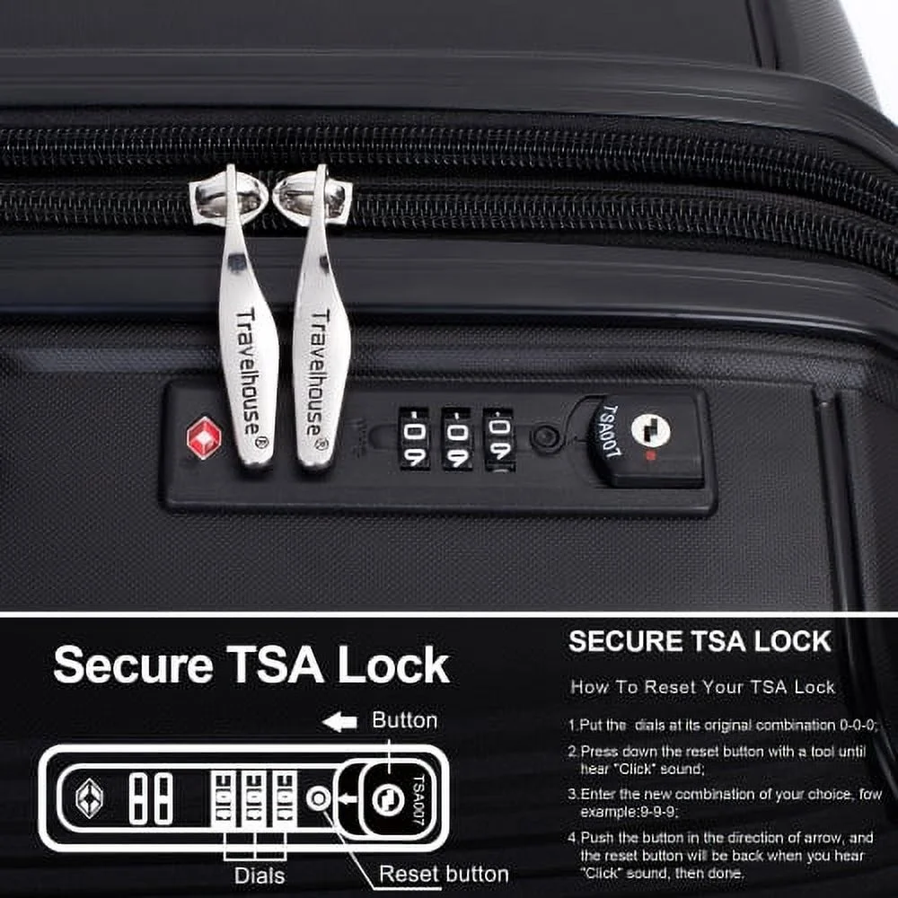 3 Piece Luggage Set Expandable Suitcases Set with Spinner Wheels & TSA Locks, Black