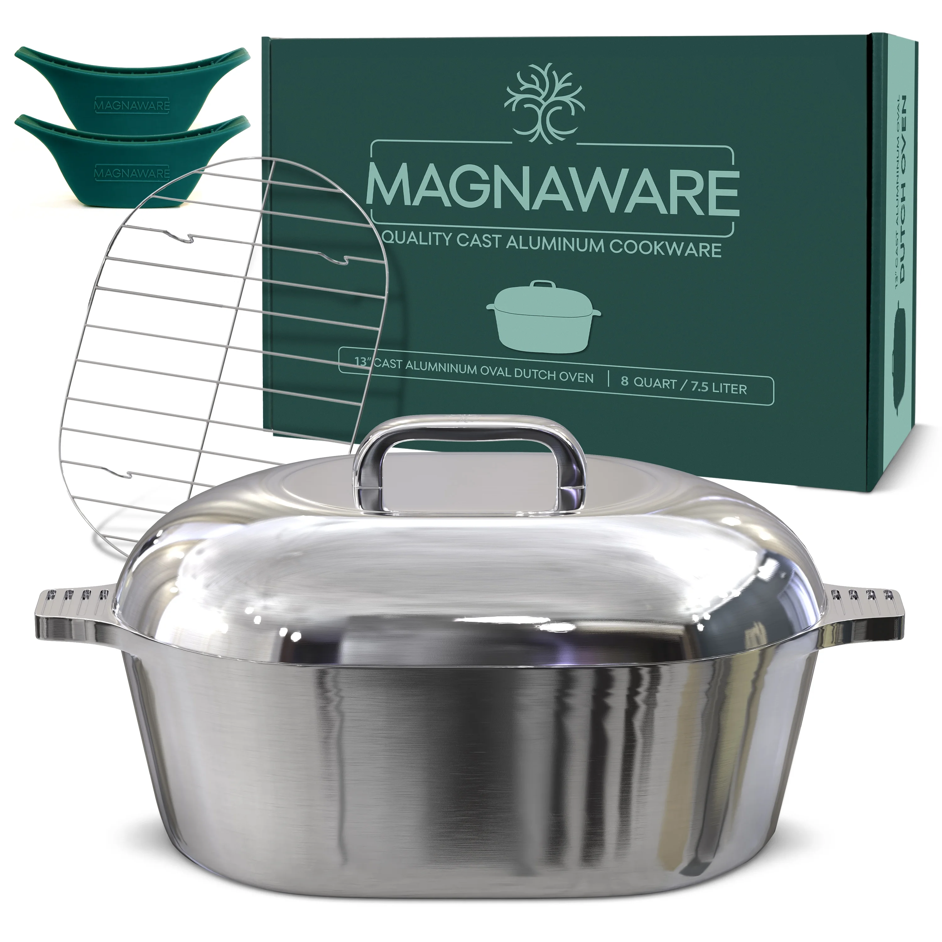 MAGNAWARE 5qt Lightweight Cast Aluminum Oval Dutch Oven, Silver