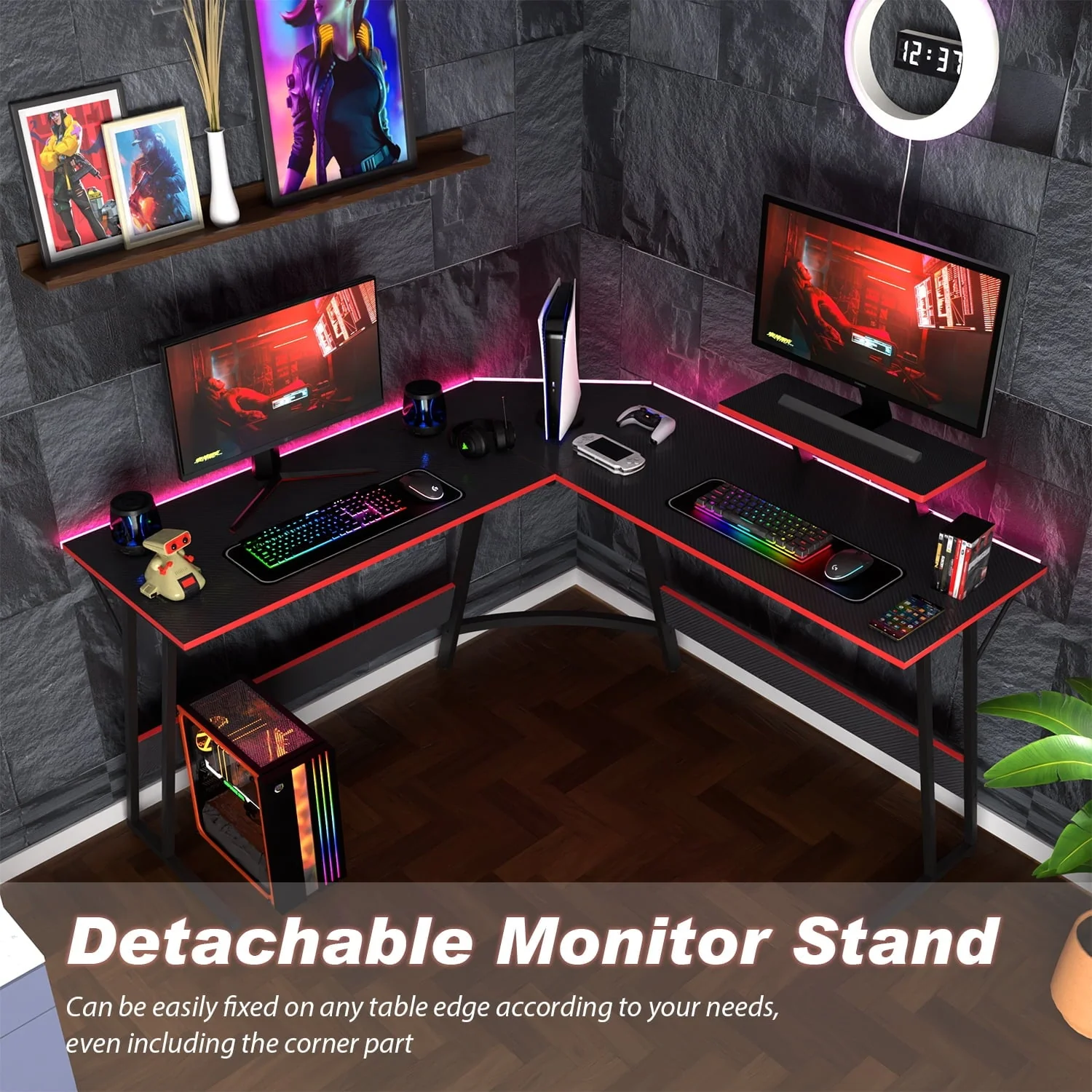YRLLENSDAN  L Shaped Computer Desk, Corner Desk Gaming Table Computer Desk L Shaped Desks Gaming Desks with Large Desktop for Home Office, Black