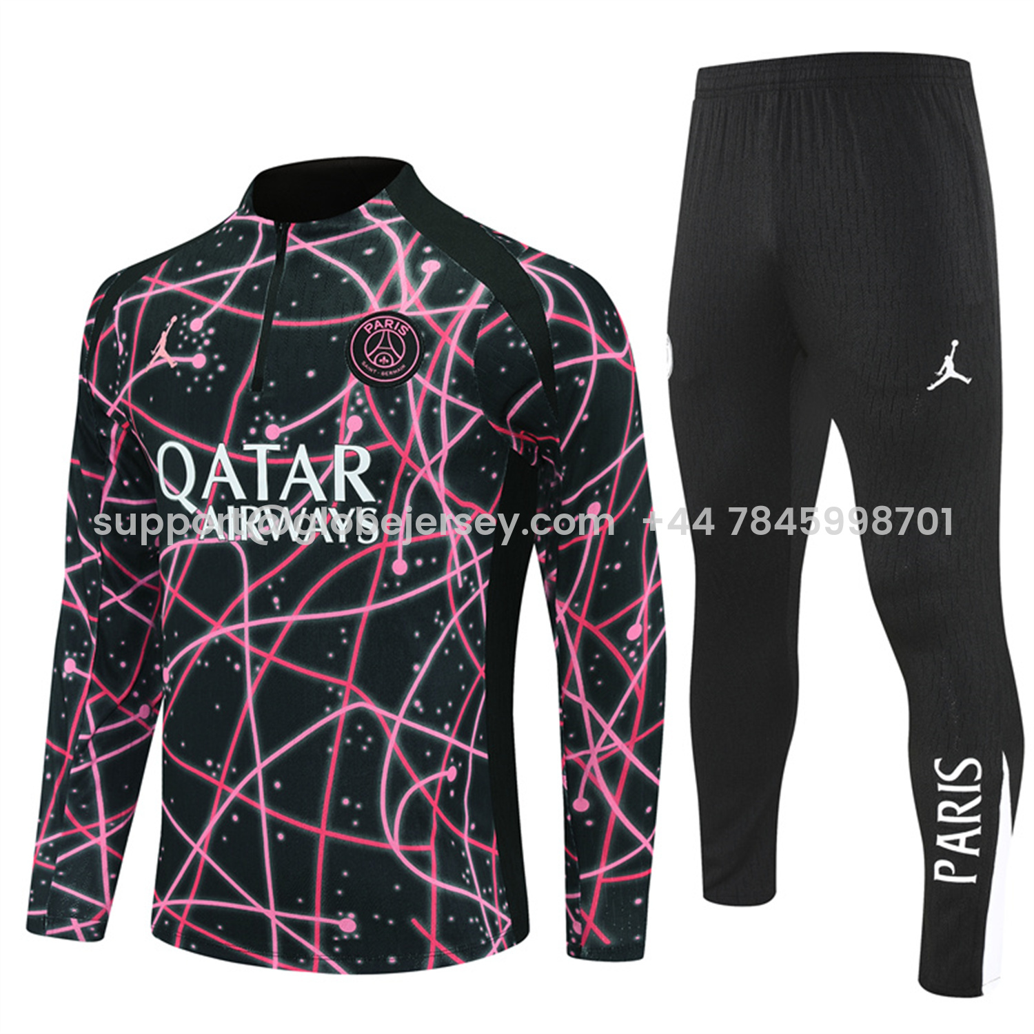 Paris Saint-Germain PSG 25-26 Long Sleeve Training Set - JD Black Pink Top and Black Pants