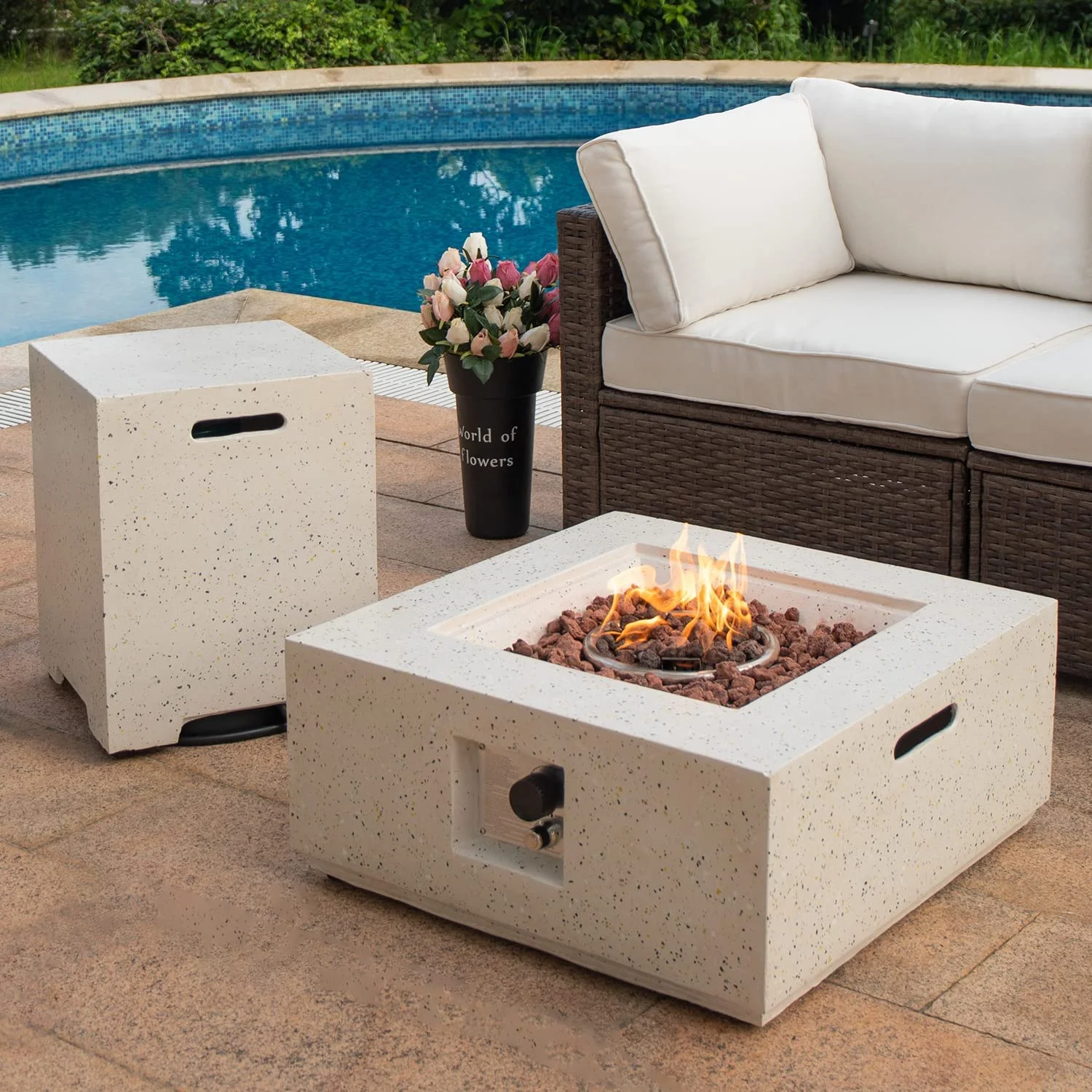 COSIEST 40,000 BTU Outdoor Camping Bonfire 28-inch Round Propane Fire Pit Table Set with Stainless steel