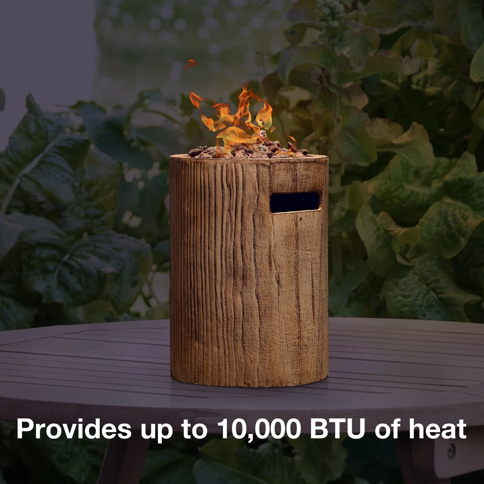 Tabletop Fireplace Small Propane Fire Pit, Patio Outdoor 10inch Portable Concrete Tabletop Gas Fire Bowl, Round-Wood Pattern Brown