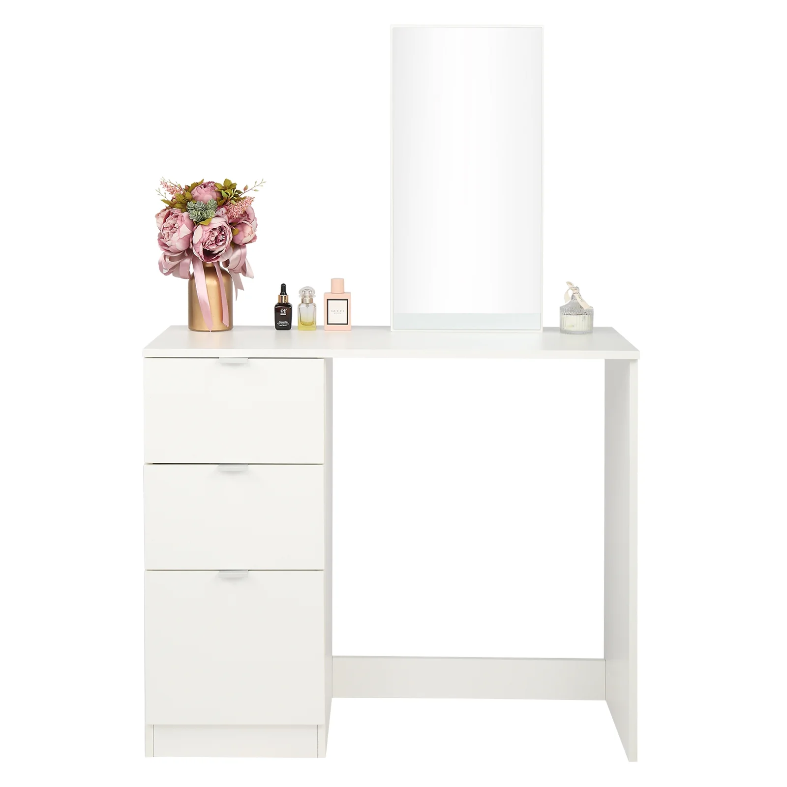 Ktaxon Vanity Set with 3 Color Lighted Mirror, Makeup Table with 6 Drawers, Dressing Table Makeup Desk with Stool,White