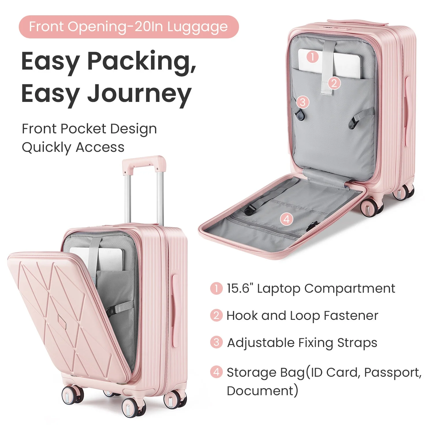 POWANLI 3 Piece Luggage Sets (20''24''28''), PC Hard Shell Expandable Lightweight Carry On Luggage, with Front Pocket and Spinner Wheels, TSA Lock, Airline Approved(Mint Green)