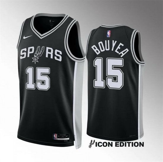 Men San Antonio Spurs 15 Jamaree Bouyea Black 2022 23 Icon Edition Stitched Basketball