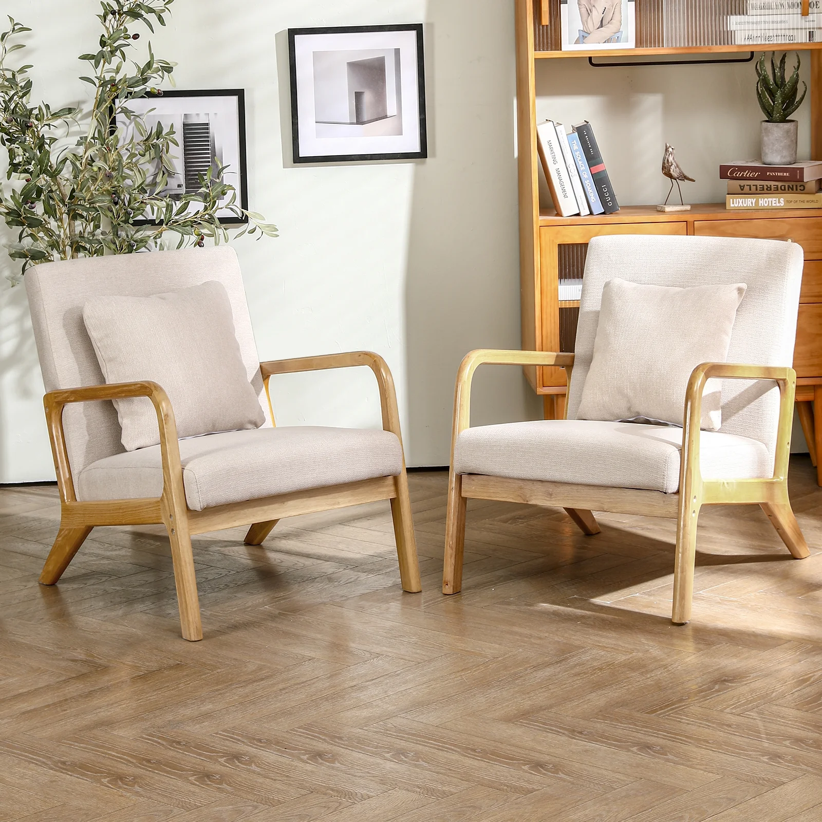 JULY'S SONG Mid Century Modern Accent Chair Set of 2, Linen Upholstered Reading Chairs for Living Room, 25.6