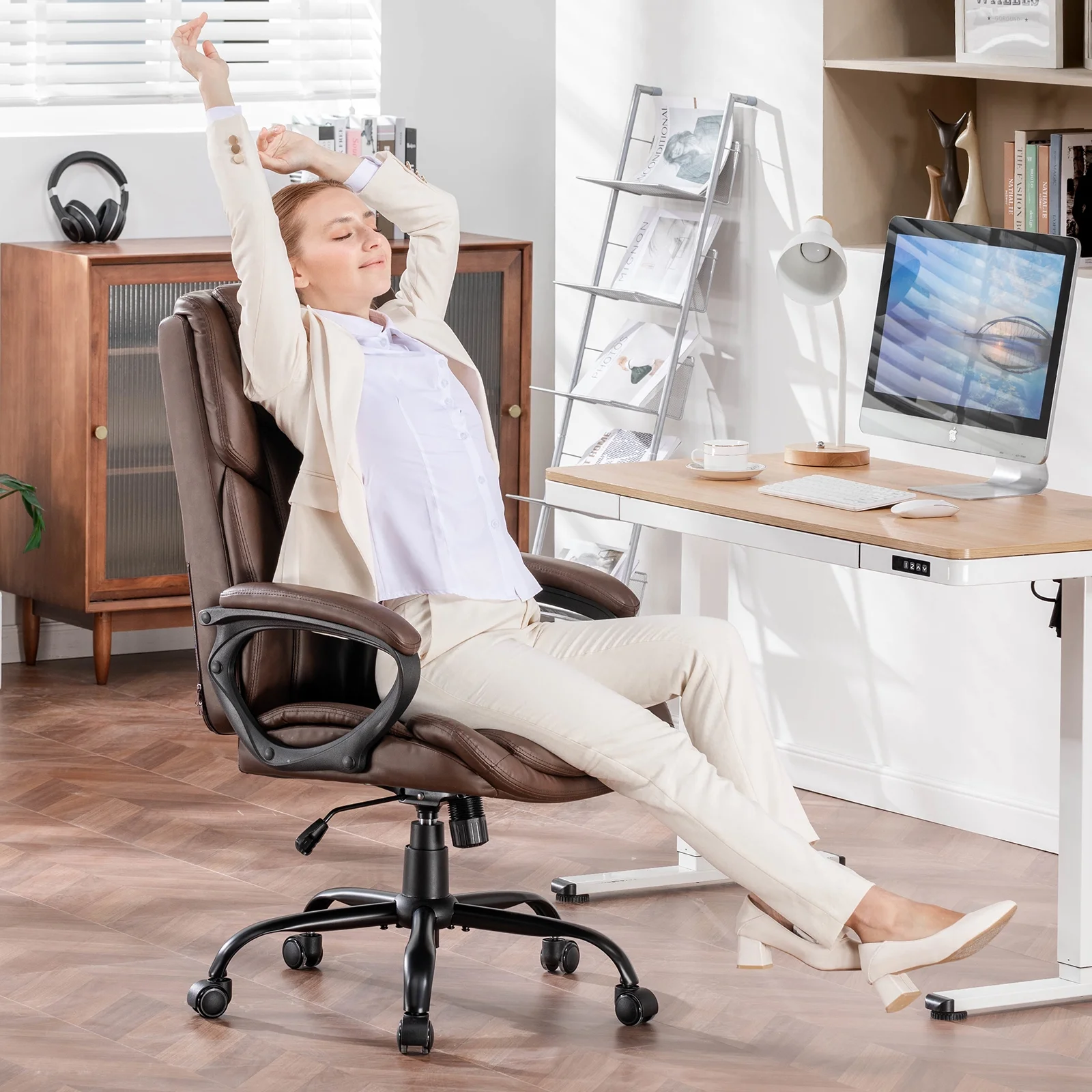 Mainstays Executive Ergonomic High Back Leather Home Office Desk Chair, Black
