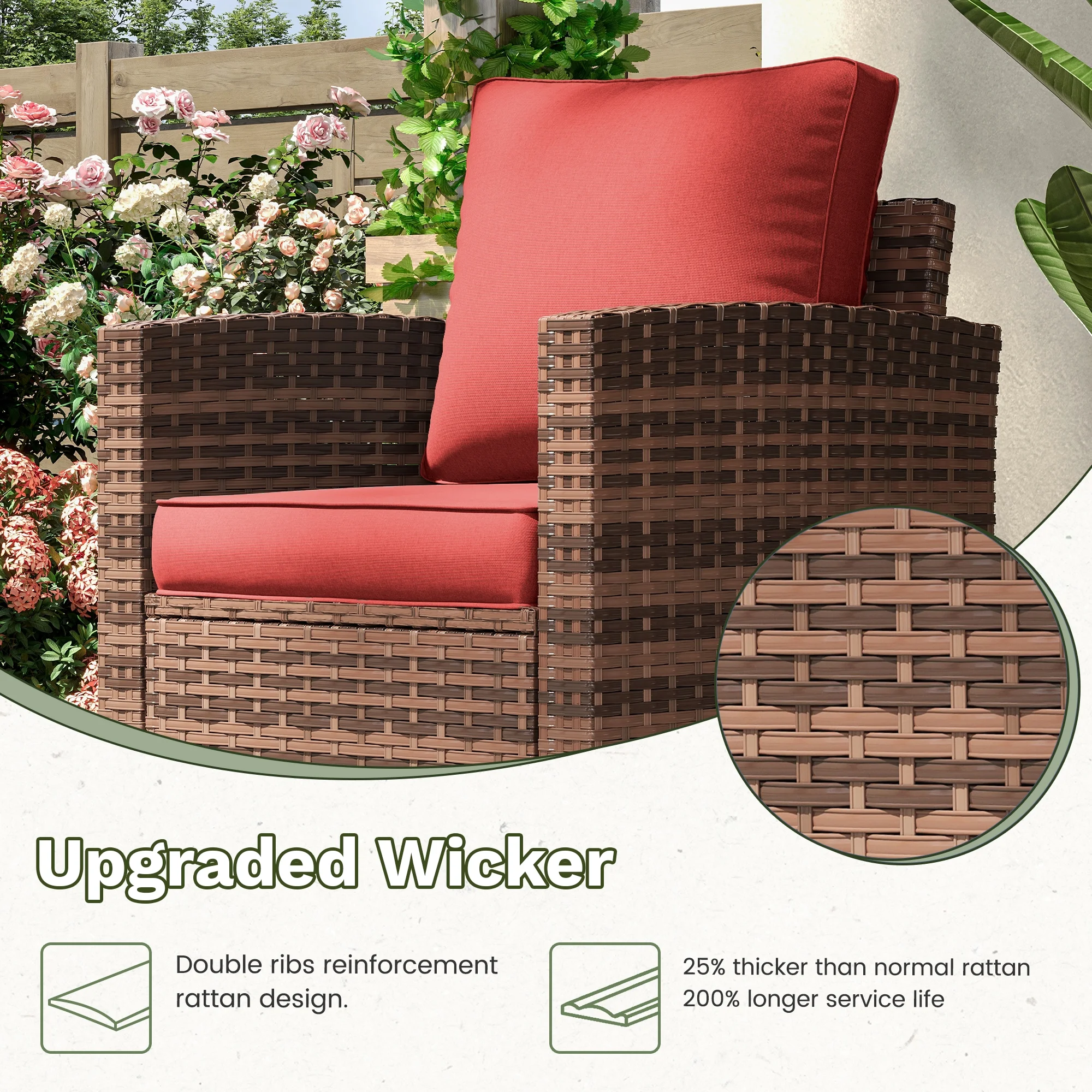 POTEBAN Patio Furniture Set, 7 Pieces Outdoor Sectional Sofa Couch with Chairs, Ottomans and Comfy Cushions, All Weather Wicker Rattan Patio Conversation Set for Garden Backyard Dark Grey