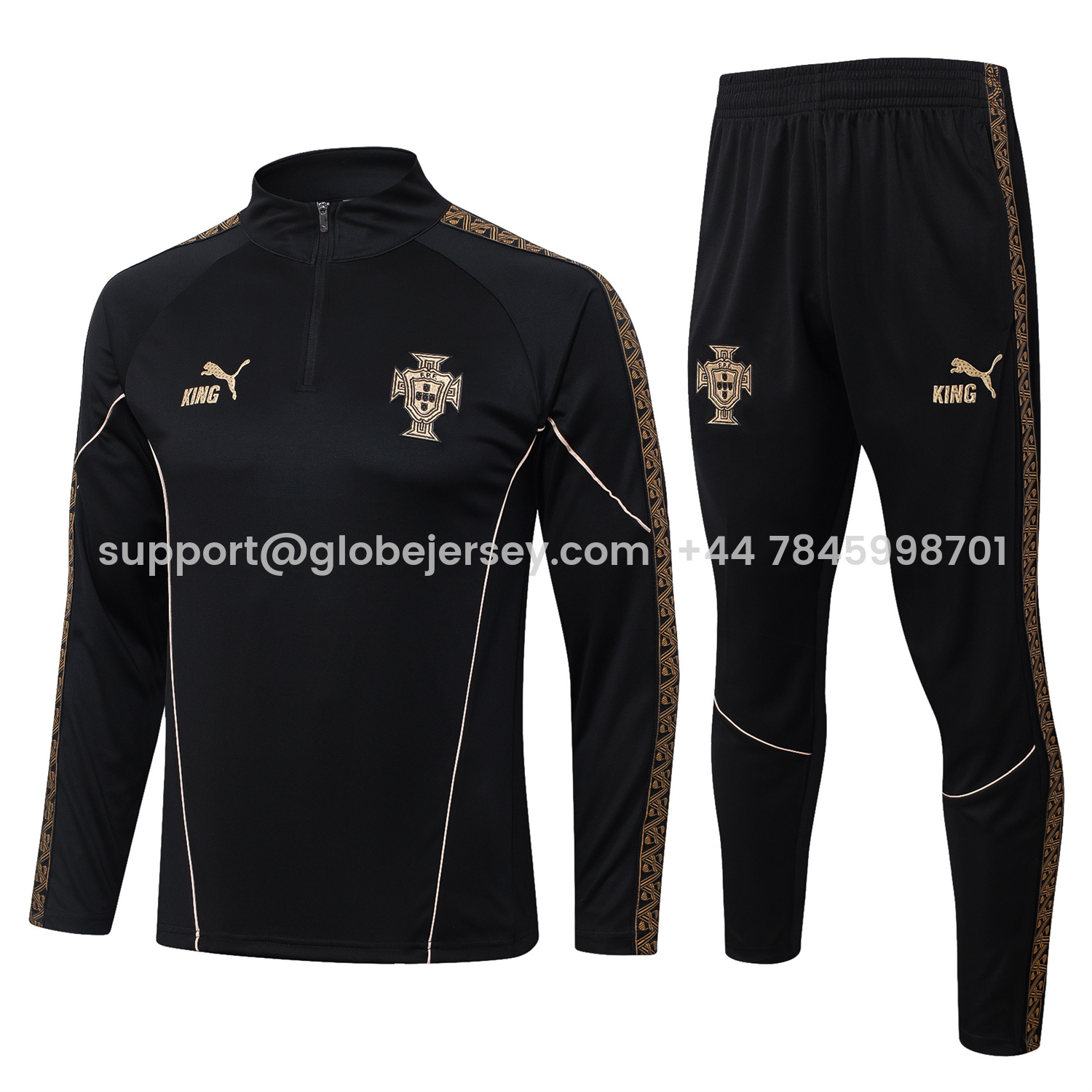 Portugal 2026 Long Sleeve Training Set - Gold Lines Black Top & Pants