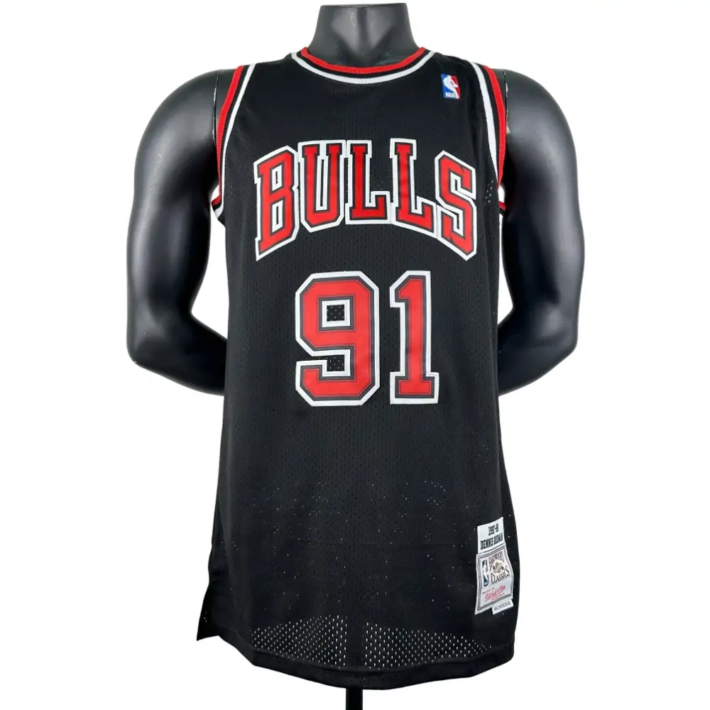 Embroidered MN retro jersey, Bulls 97/98 season, black, No. 91, Rodman