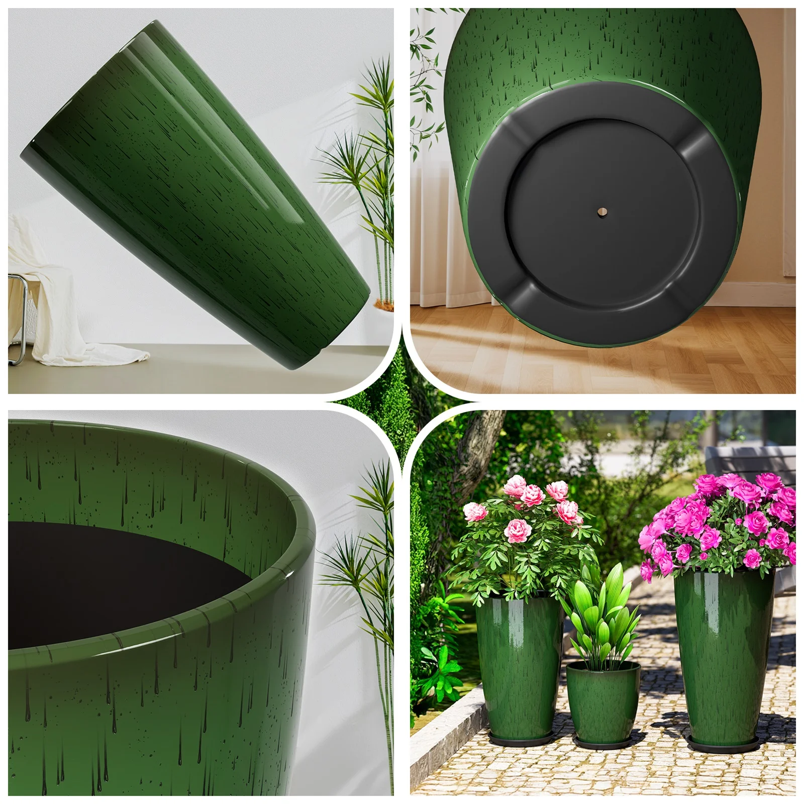 24,21,10 inch Large Planter for Indoor & Outdoor Plants, Set of 3, Sturdy Plant Flower Pots Modern Decor for Front Porch Patio,Blue