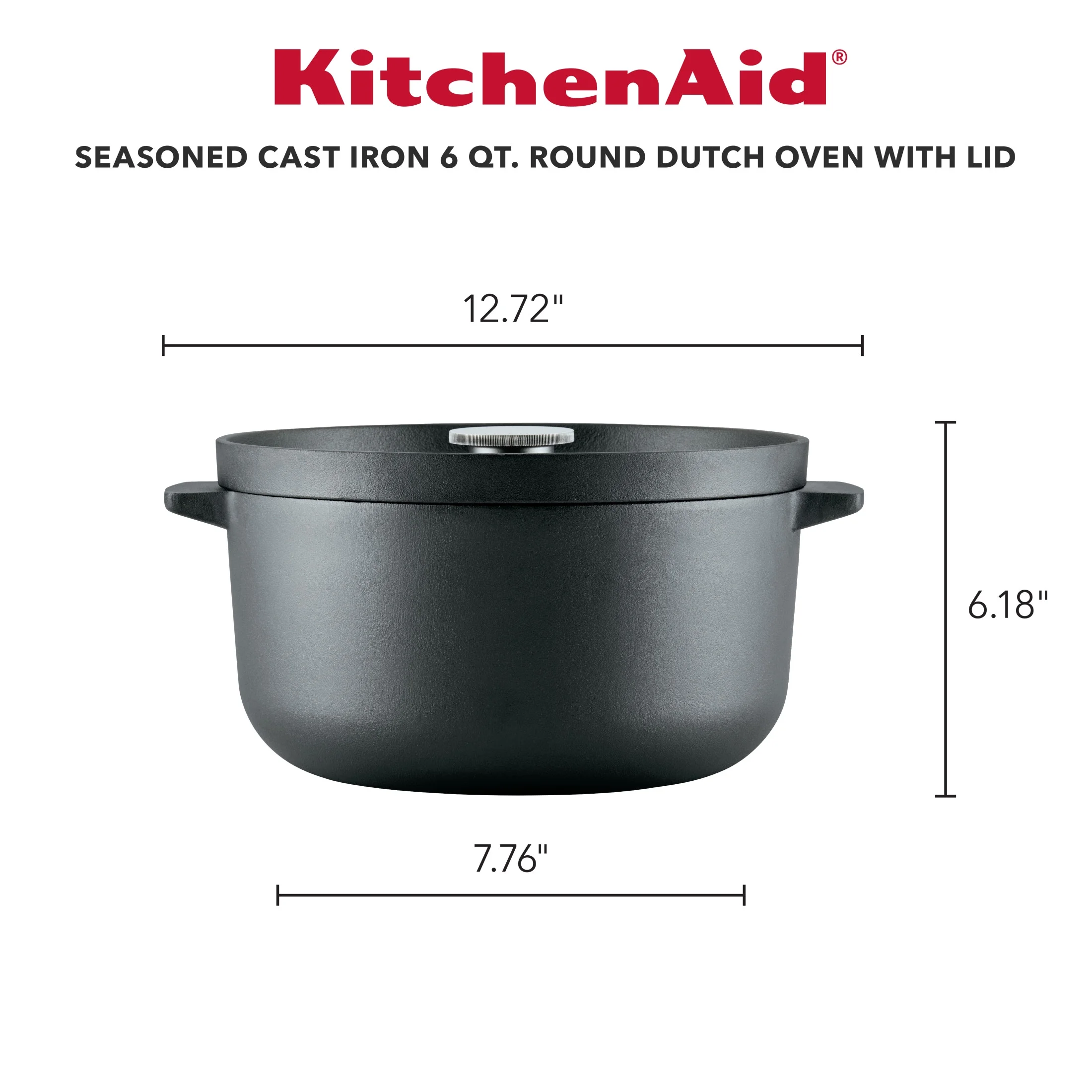 KitchenAid Seasoned Cast 6 Quart Iron Induction Dutch Oven Casserole, Metal Utensil, Broiler and Oven Safe to 500��F, Cast Iron Black