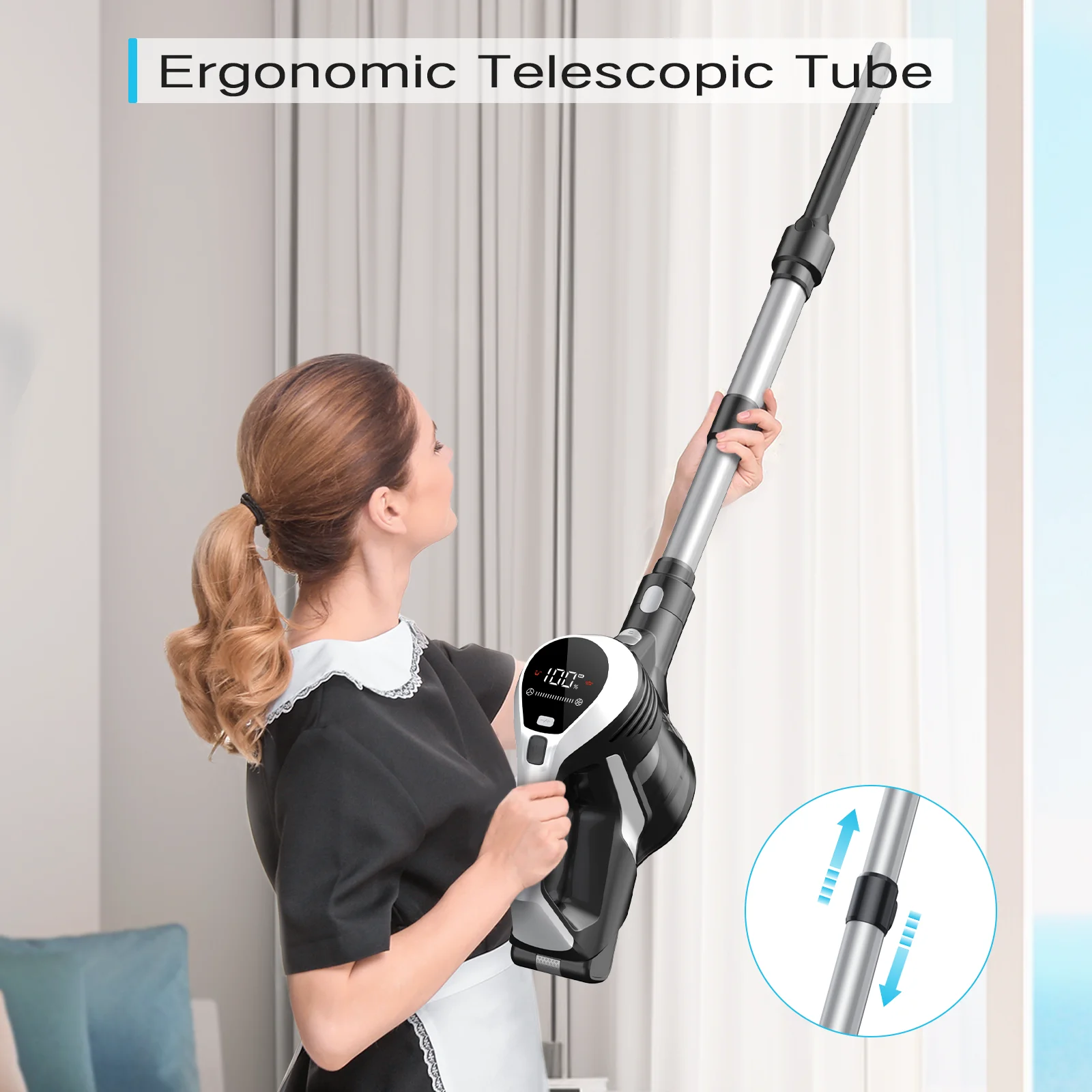 MOOSOO Stick Vacuum Cleaner, LED Display, Anti-Tangle Brush, Powerful No-Fading Suction for Pet Hair, Hard Floors and Carpet
