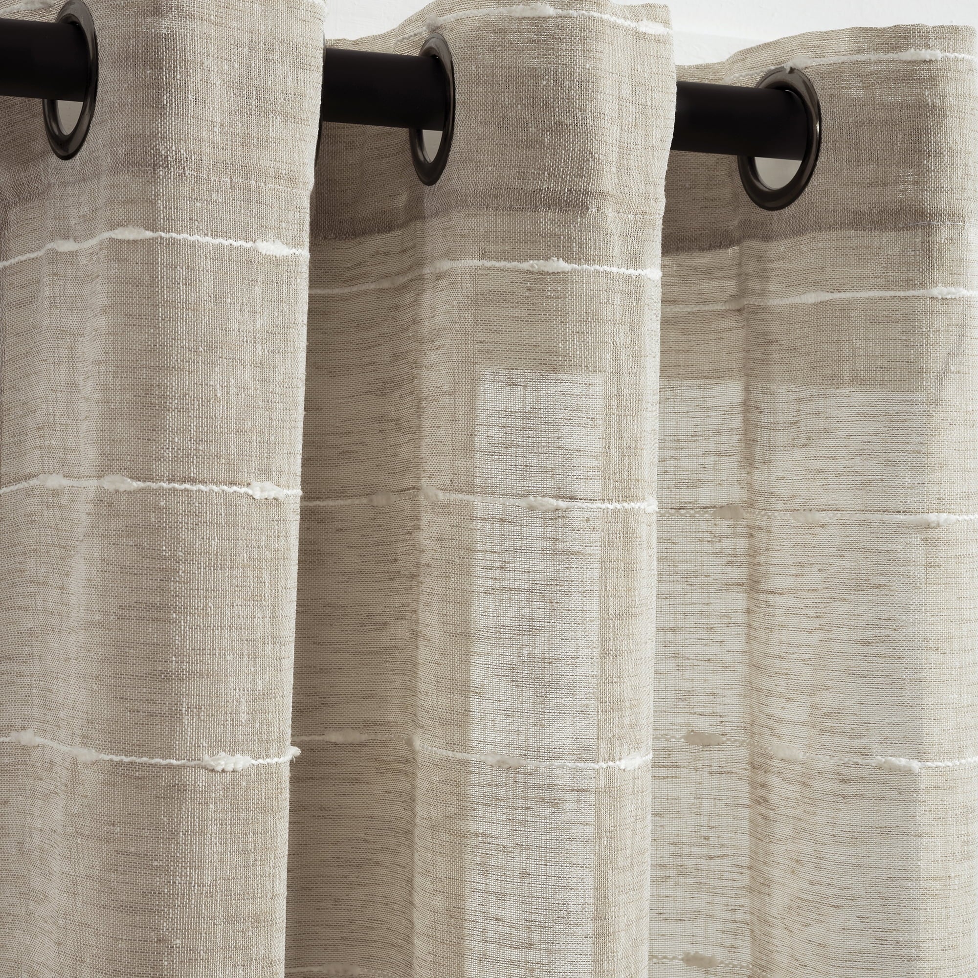 Lush Decor Farmhouse Textured Grommet Sheer Window Curtain Panels Neutral 38X63 Set