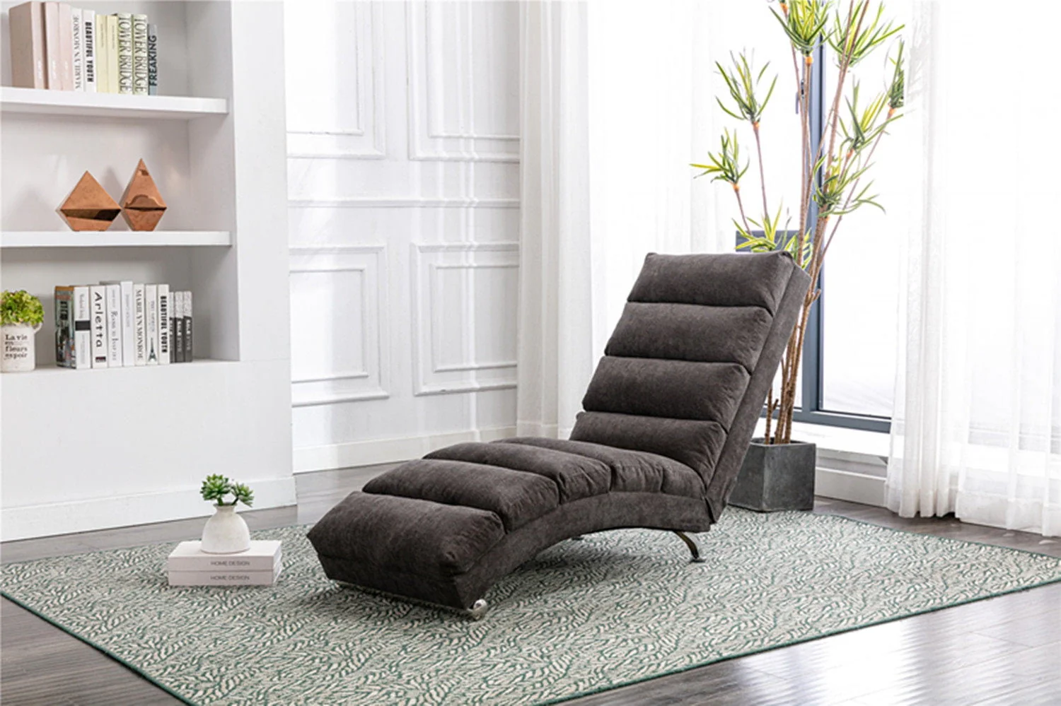 Massage Chaise Lounge, Electric Recliner Chair with 8 Massage Zones and 5 Modes, Modern Linen Upholstered Lounger with Side Pocket and Ergonomic Backrest Lounge Chair for Living Room, Dark Gray