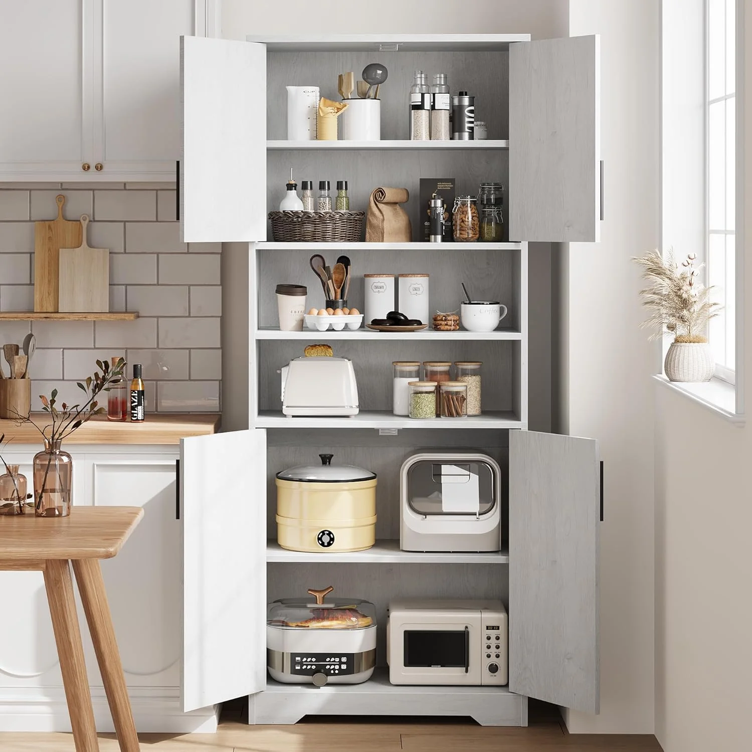 Studyset Tall Bathroom Cabinet, Freestanding Bathroom Storage Cabinet with Glass Doors and Adjustable Shelves, 67