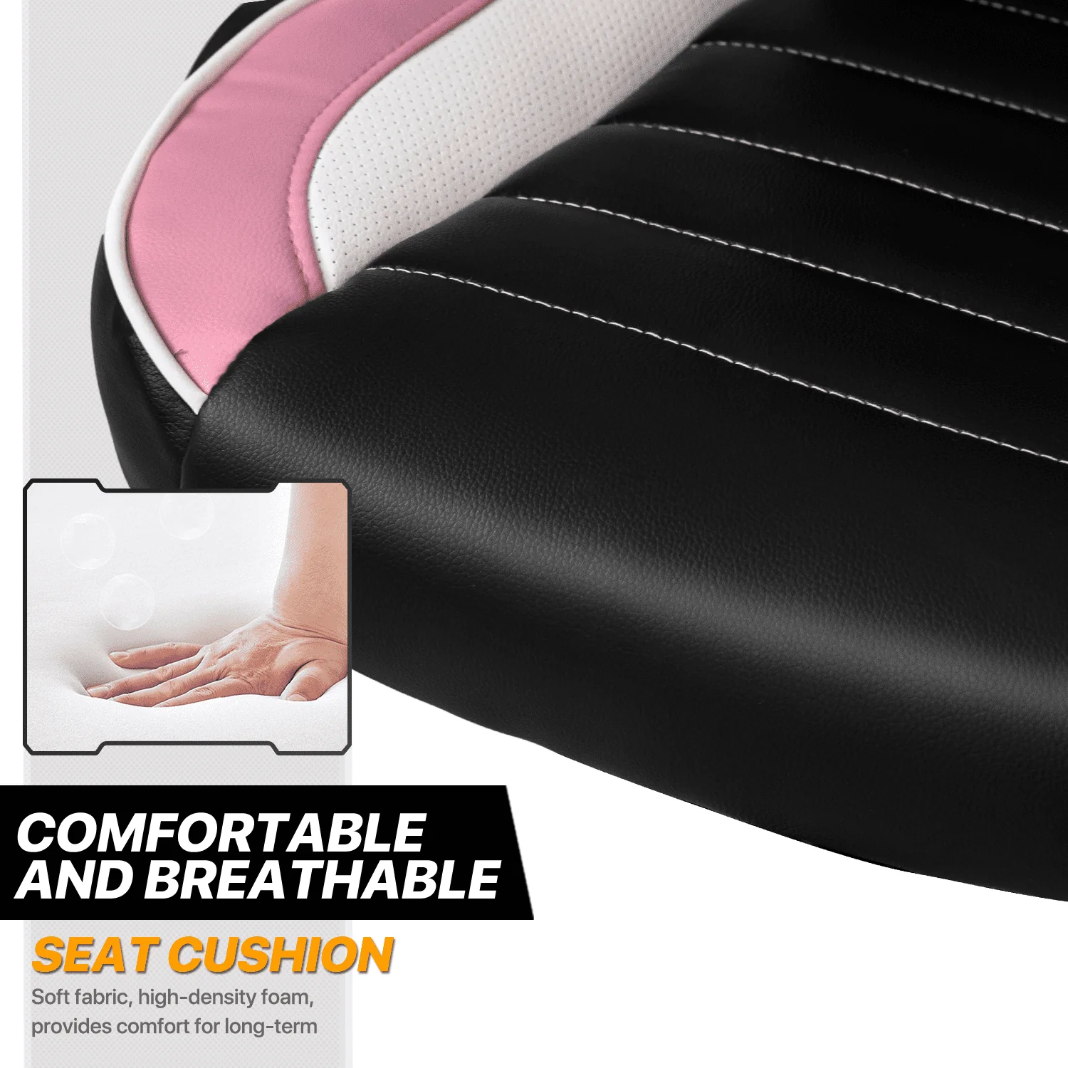 MoNiBloom PU Leather Computer Gaming Chair, with Flip-Up Arms Working Desk Office Seat, Black/Pink