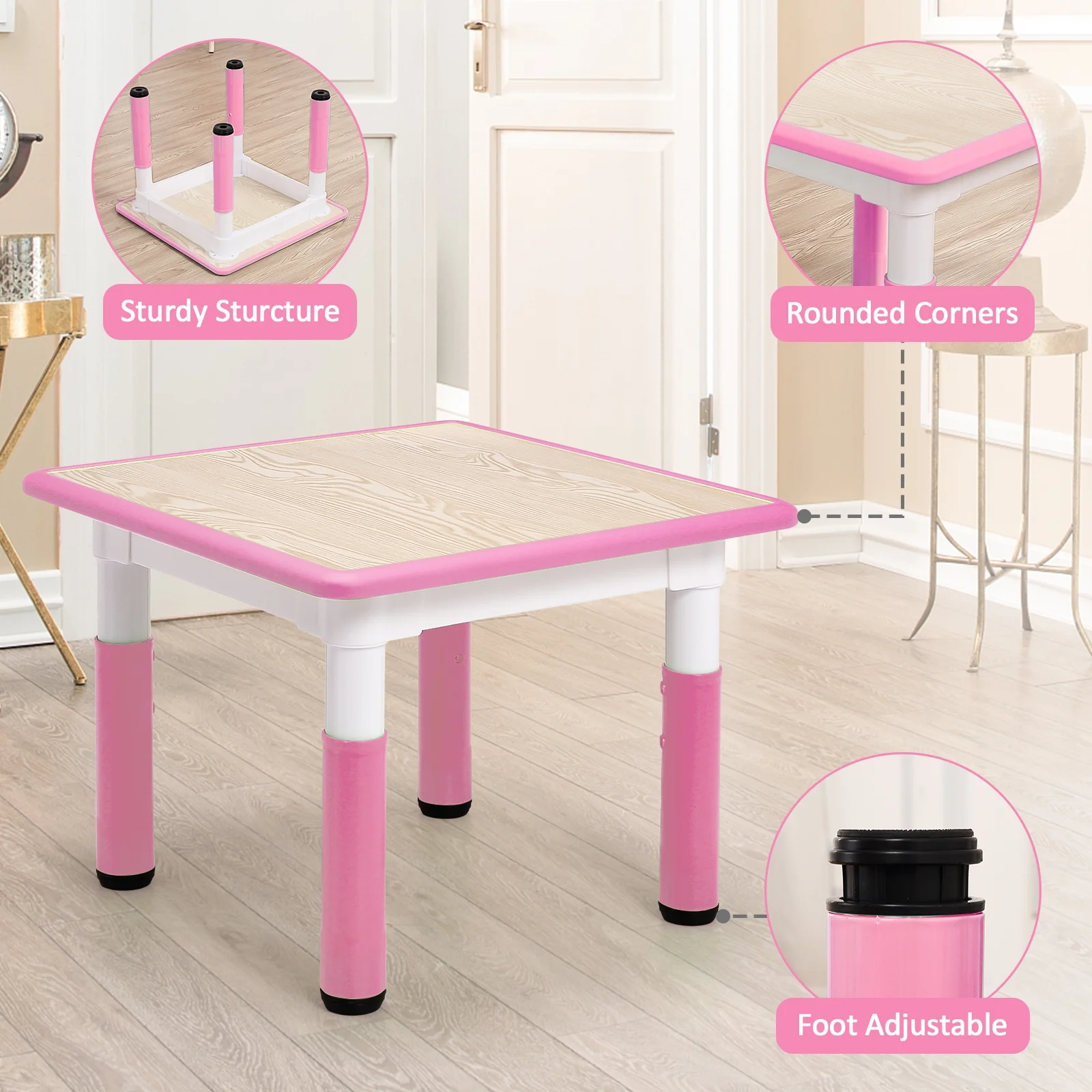 KATIDAP Kids Table and 4 Chairs Set, Height Adjustable Toddler Table and Chair Set, Graffiti Desktop, Classroom/Daycare/Home, Children Multi-Activity Table for Ages 2-8,Blue