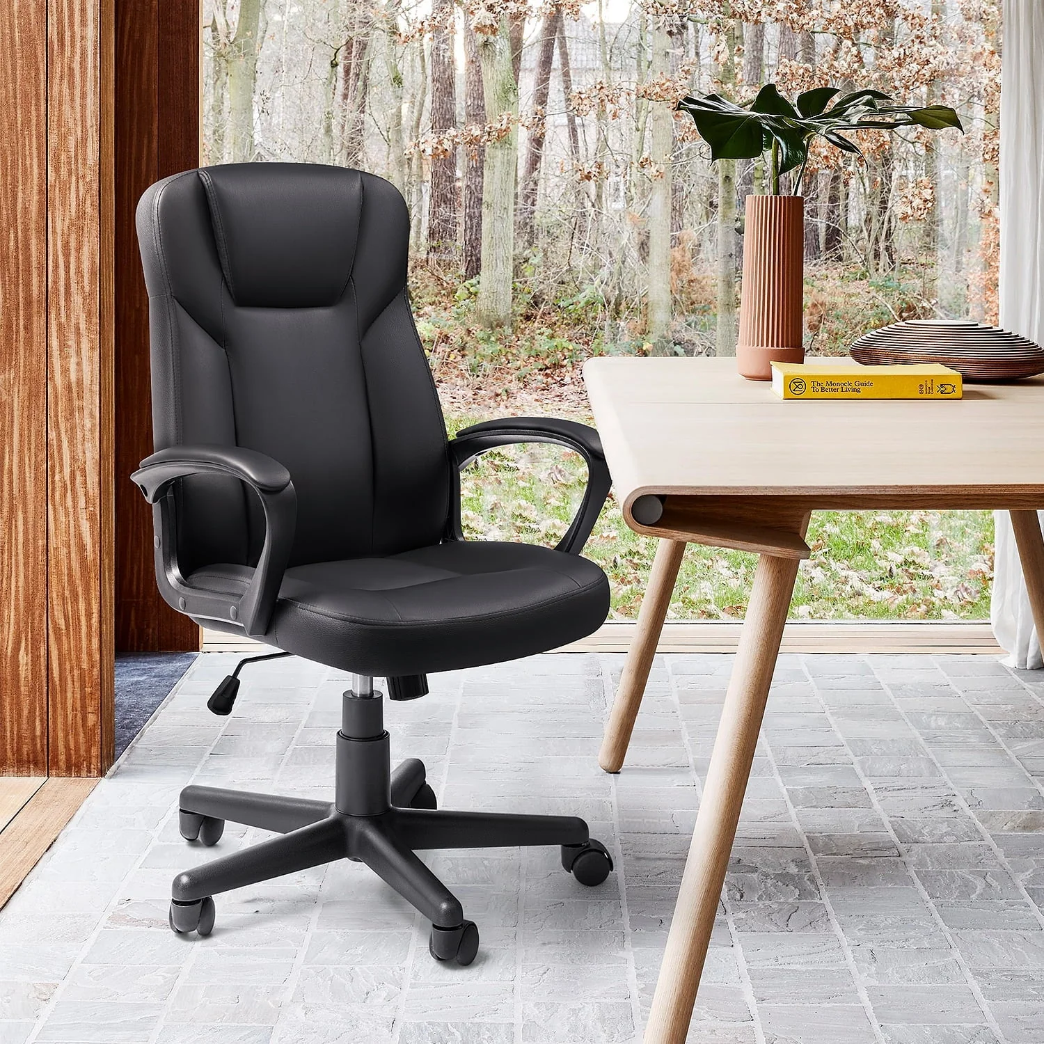 Homall Leather High Back Office Chair Ergonomic Executive Office Chair Swivel Computer Desk Chair Lumbar Support Soft Cushioned Padded Arms (Black)