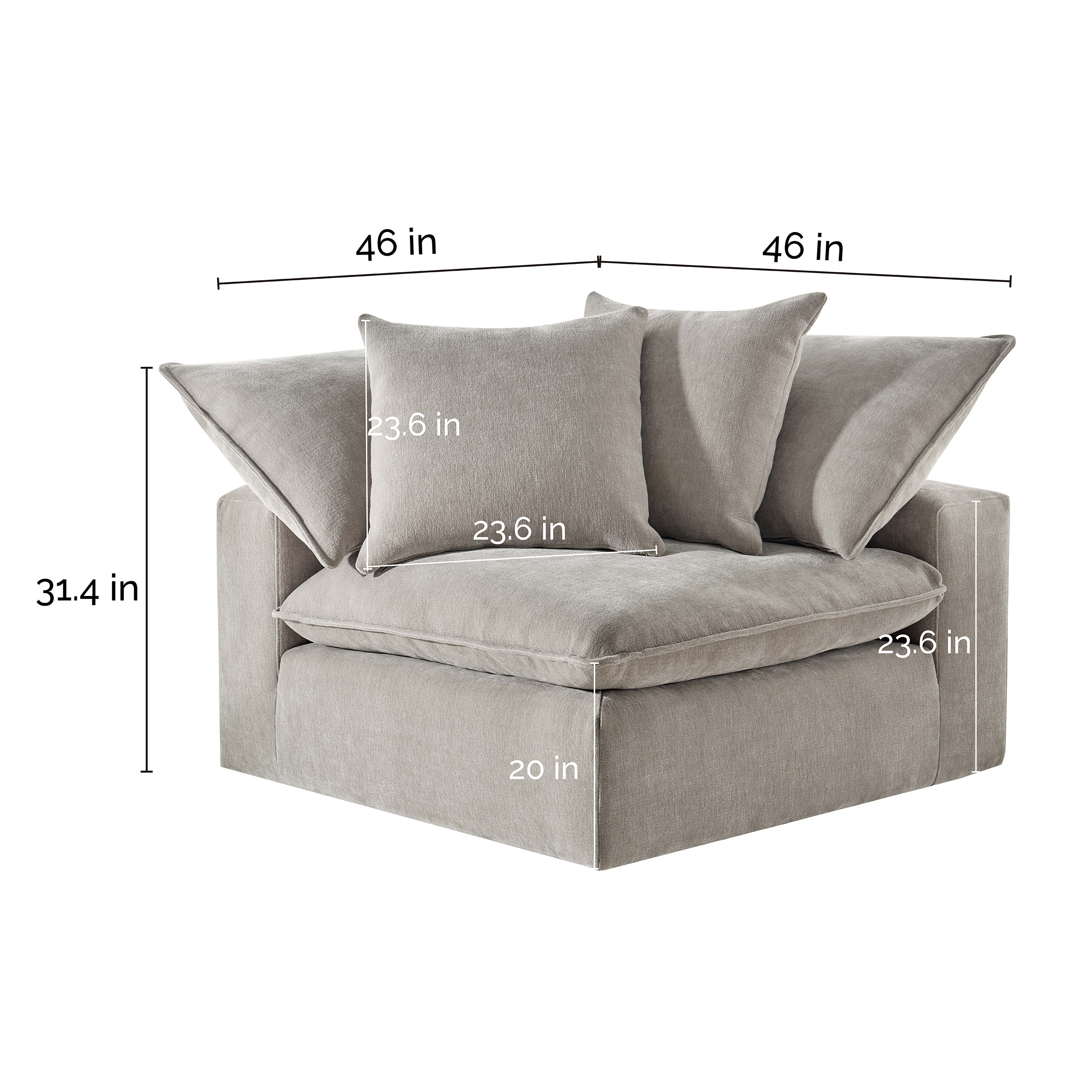 Sereen Fabric Corner Chair with 2 Pillows, Taupe