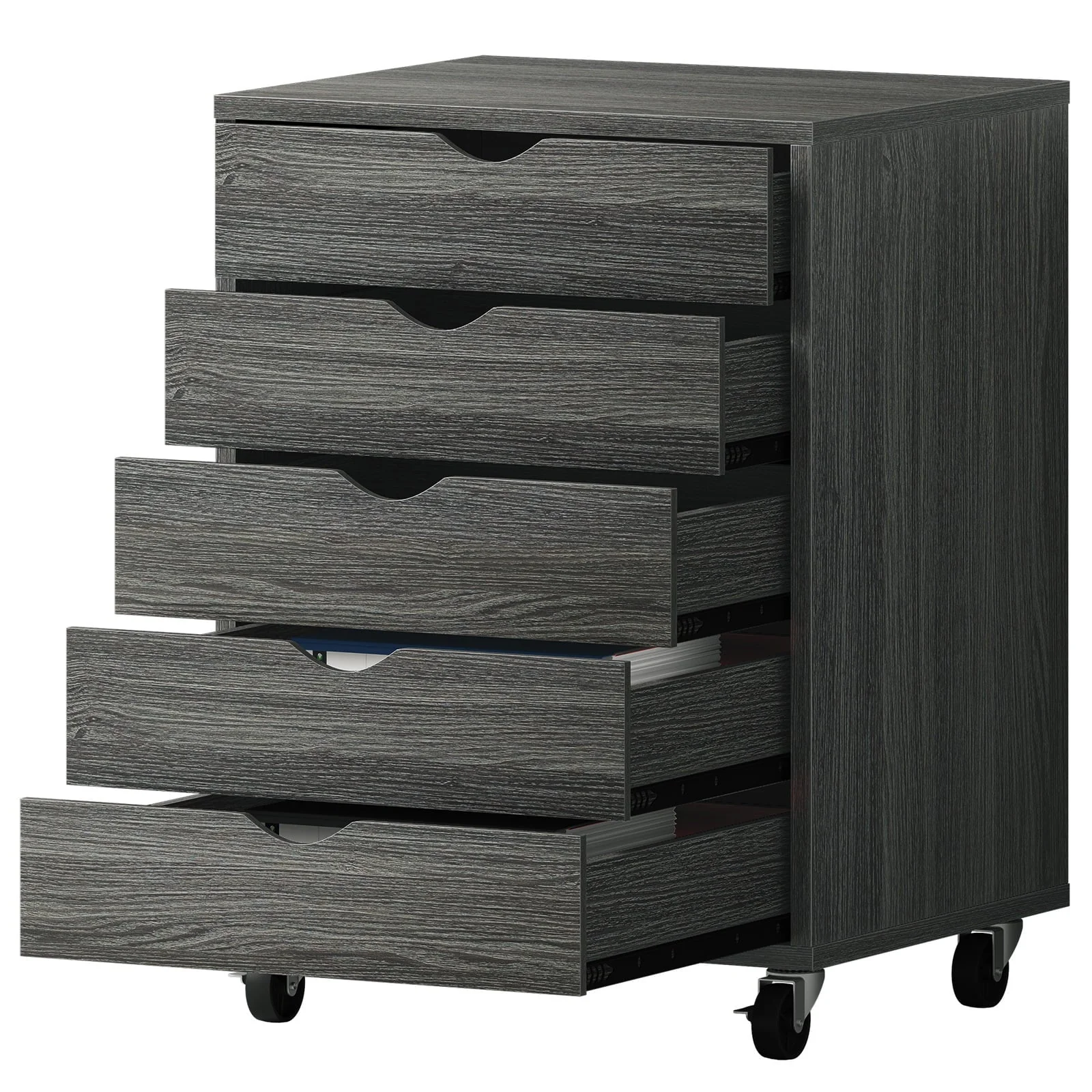 Dextrus 5-Drawer Wooden File Cabinet Chest Mobile Organizer Office Storage for Office Room,Black
