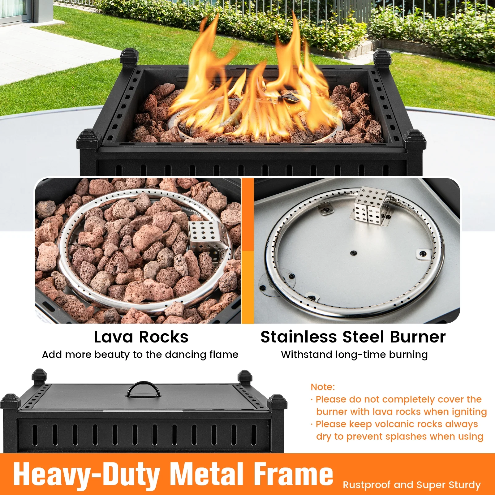Costway Portable Tabletop Fire Bowl 40,000 BTU Propane Firepit fit Umbrella Holes Table