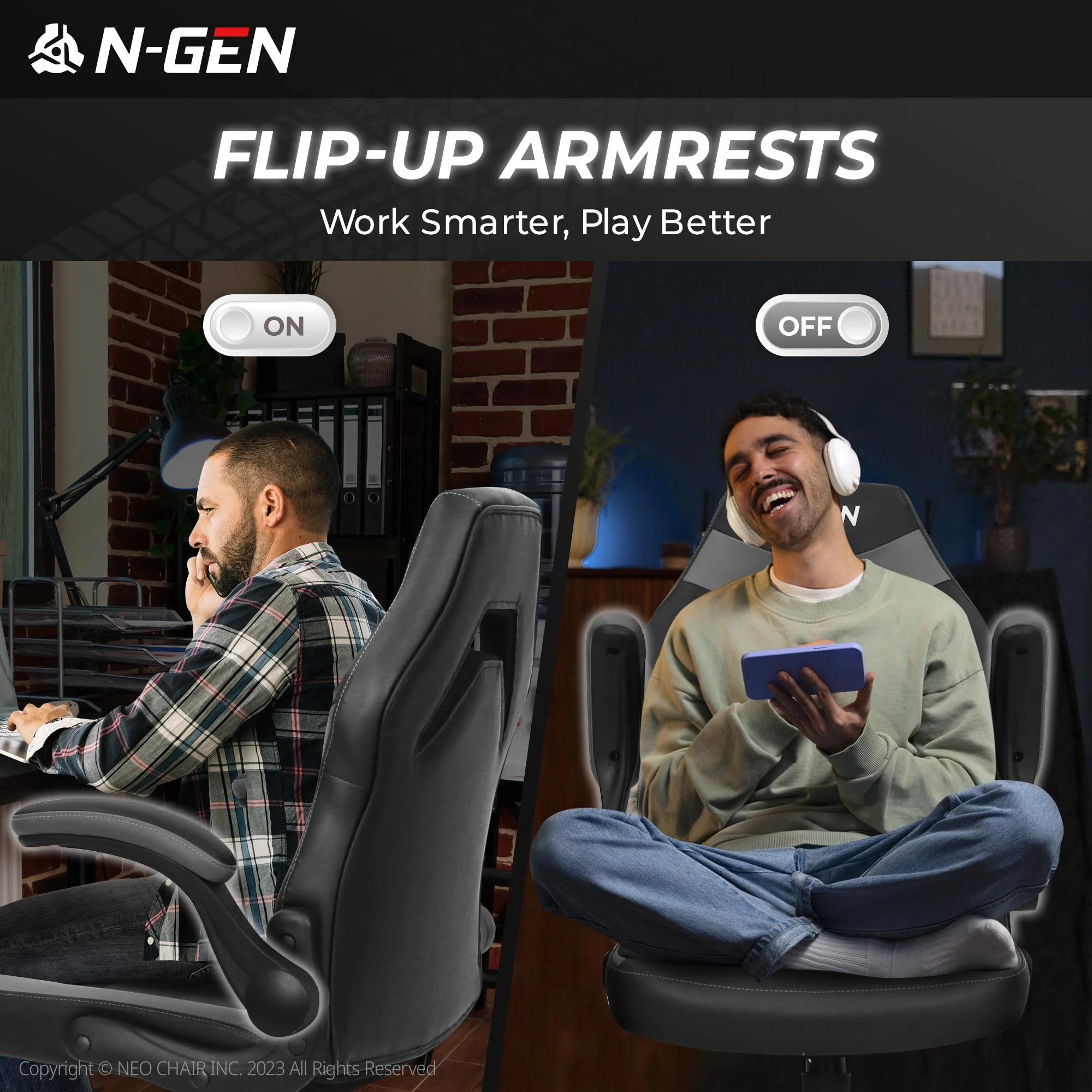 N-GEN Red Gaming Chair, Flip-up Armrest Computer Chair Ergonomic Office Chair PU Leather Desk Chair Executive Adjustable Swivel Task Chair