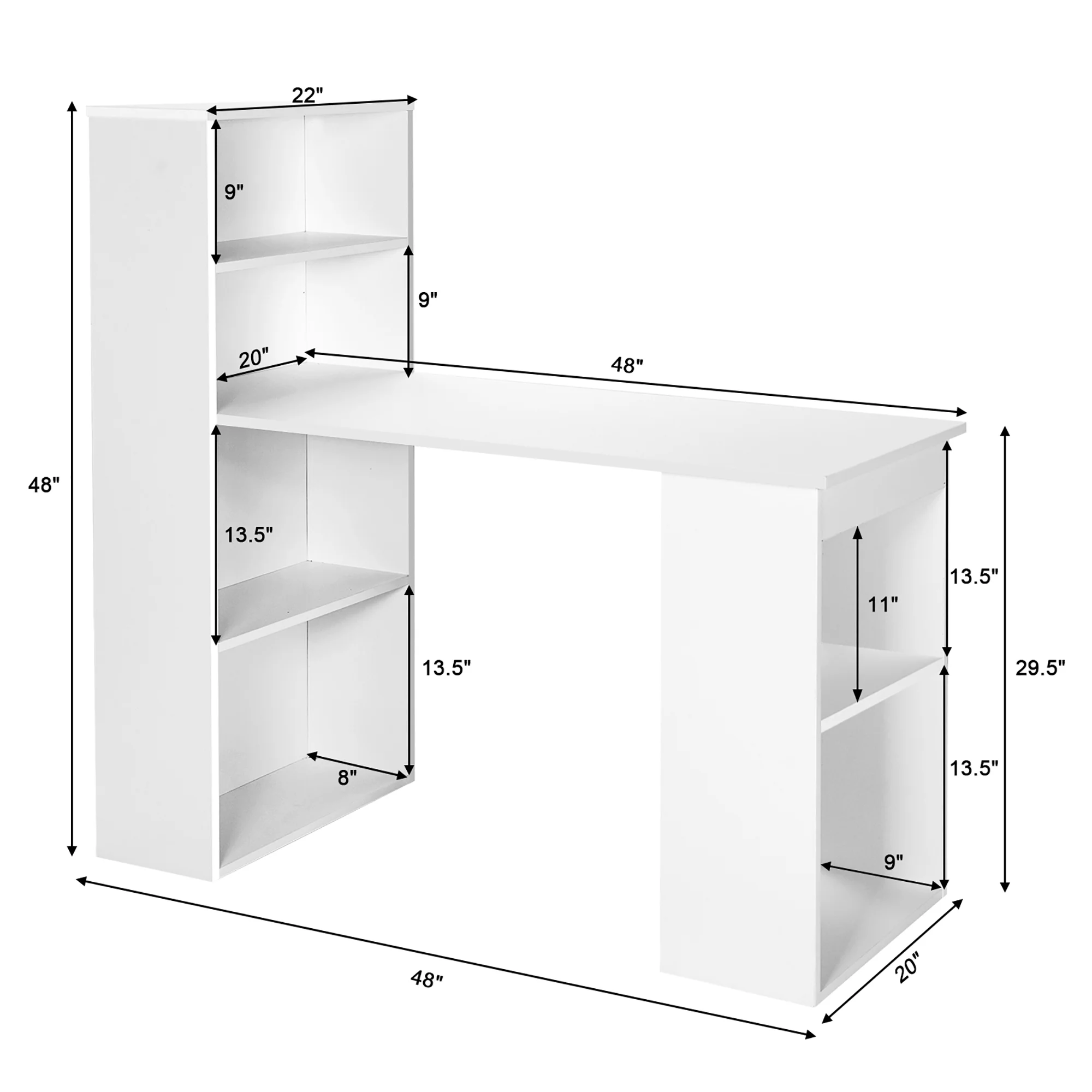 Costway Computer Desk Writing  Workstation Office 6-Tier Storage Shelves Natural